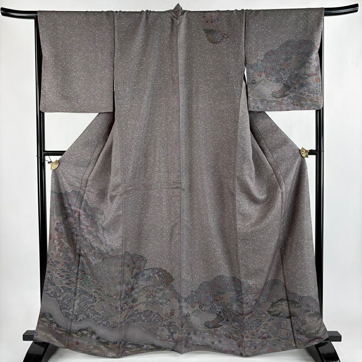 訪問着 身丈155cm 裄丈62cm S 単衣 鳥 葉柄 刺繍 銀通し 灰緑 正絹 秀 訪問着 身丈155cm 裄丈62cm S 単衣 鳥 葉柄 刺繍 銀通し 灰緑 正絹 秀