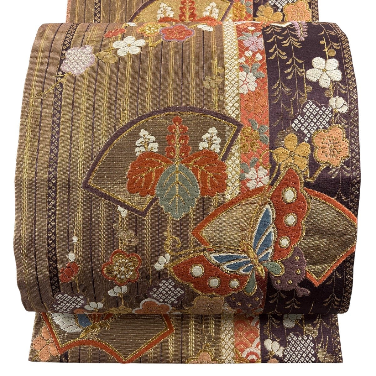 袋帯 秀品 桜 蝶 金糸 箔 黒 六通 正絹｜中古・古着・リサイクル着物