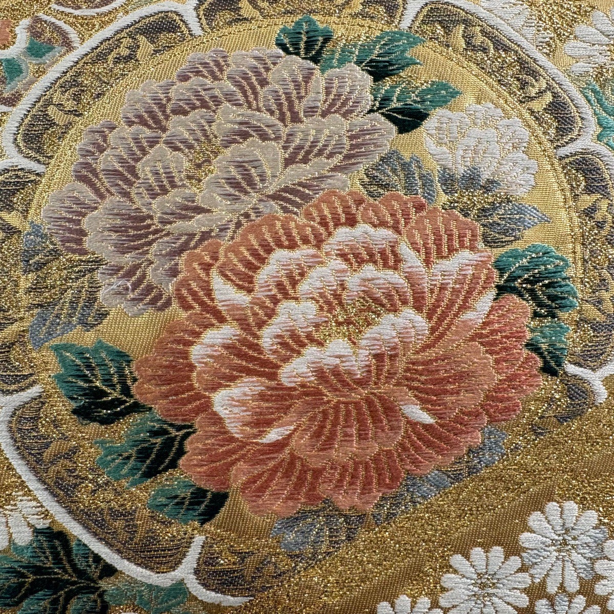 美品】 袋帯 秀品 菱天井華文草花図 金色 六通 正絹｜中古・古着