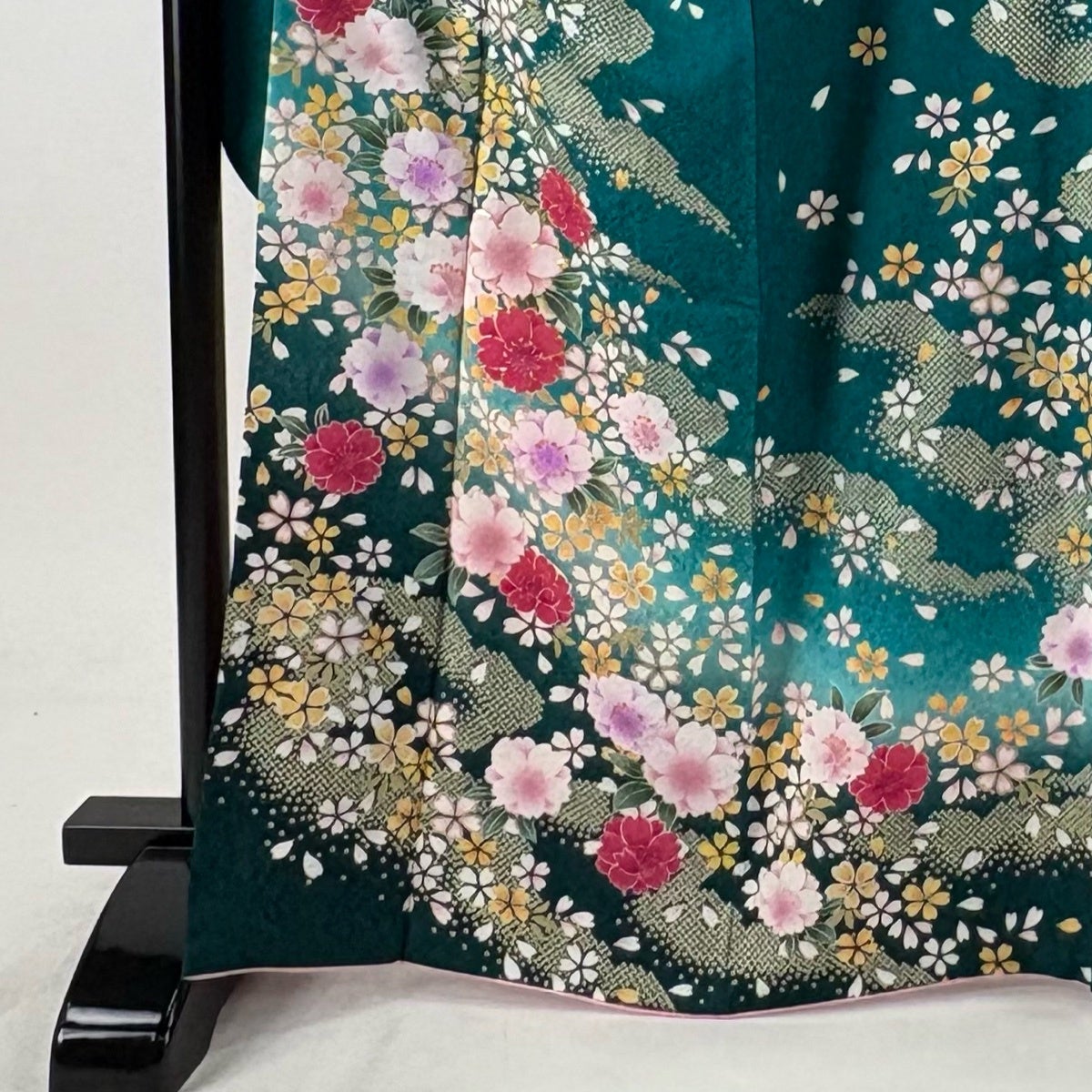 美品】 振袖 身丈166cm 裄丈68.5cm L 袷 袋帯フルセット 桜 霞 箔 金彩
