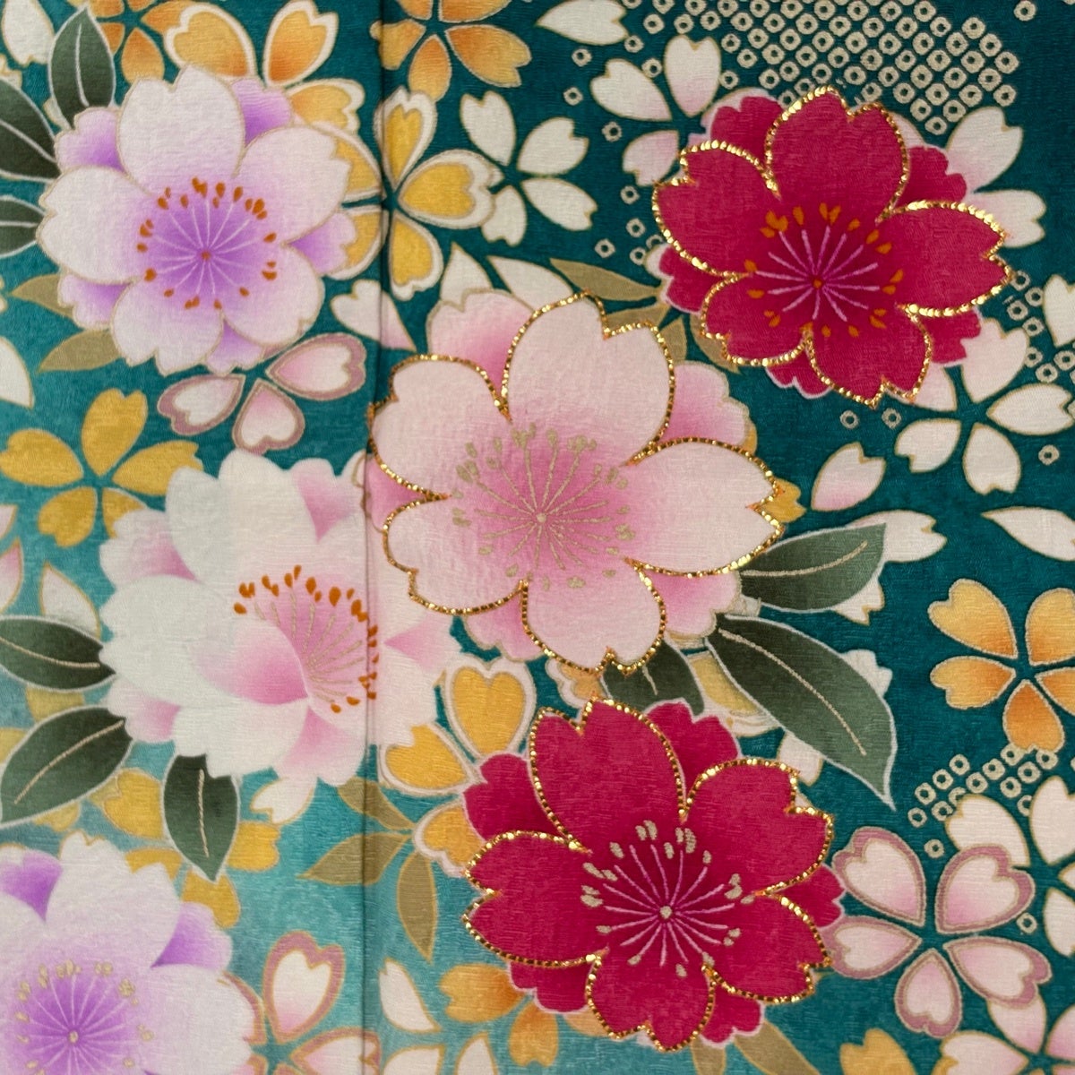 美品】 振袖 身丈166cm 裄丈68.5cm L 袷 袋帯フルセット 桜 霞 箔 金彩