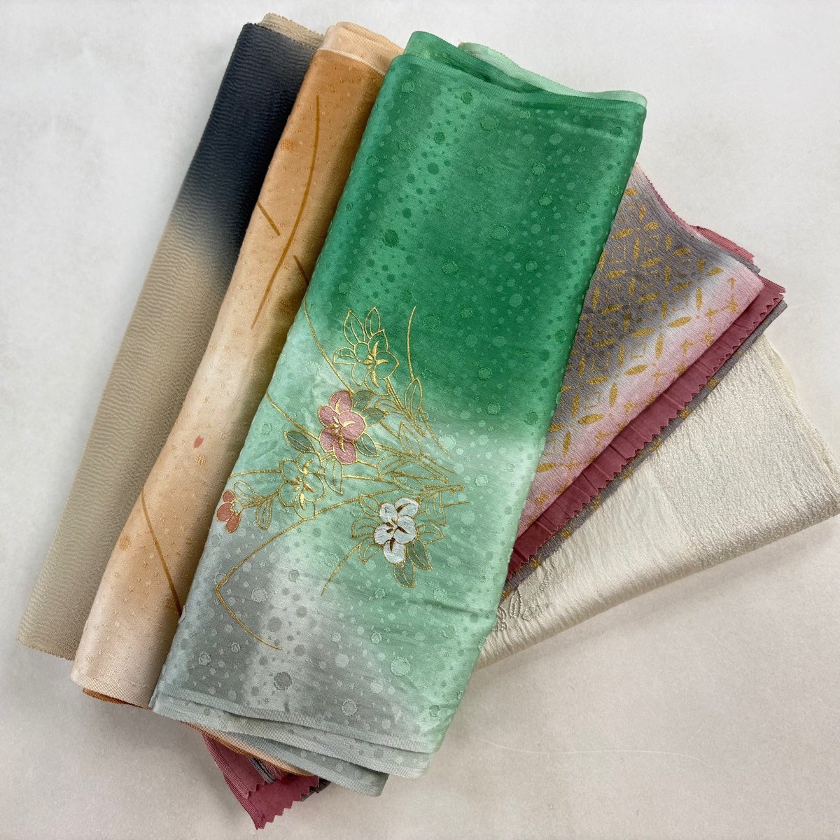 帯揚げ 優品 帯揚げ5枚セット 薄緑 正絹 和装小物｜中古・古着