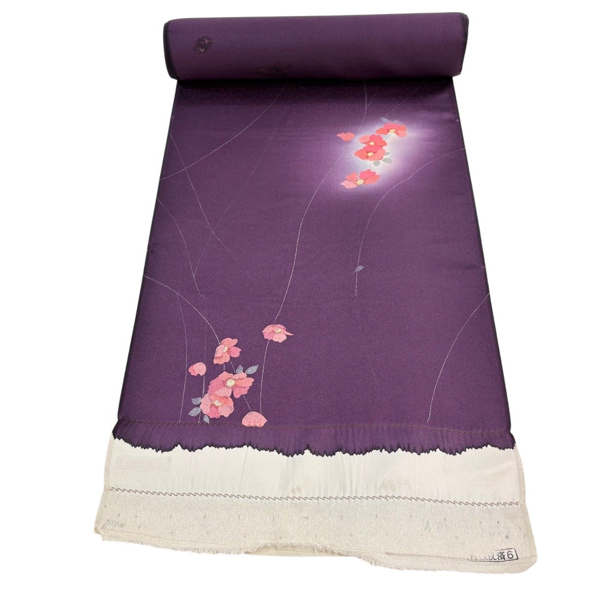 新古品　小紋の反物　ワイド幅　m4025 反物 秀品 小紋 草花 ぼかし 濃紫 正絹｜中古・古着・リサイクル着物