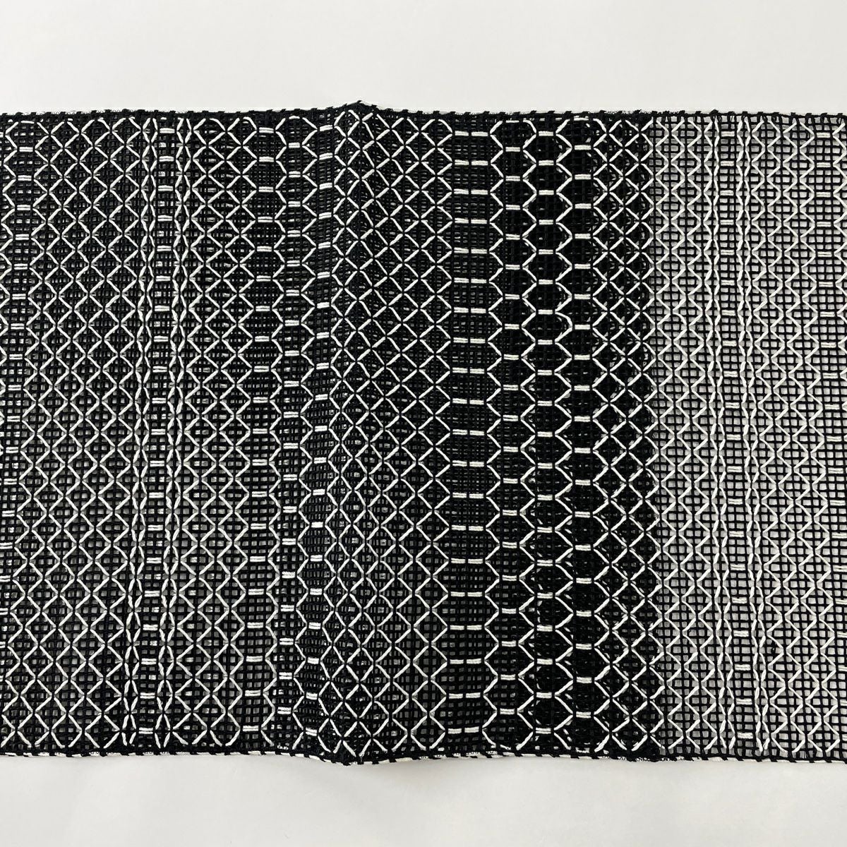 名古屋帯 美品 秀品 夏帯 羅 八寸名古屋帯 松葉仕立て 幾何学模様 黒