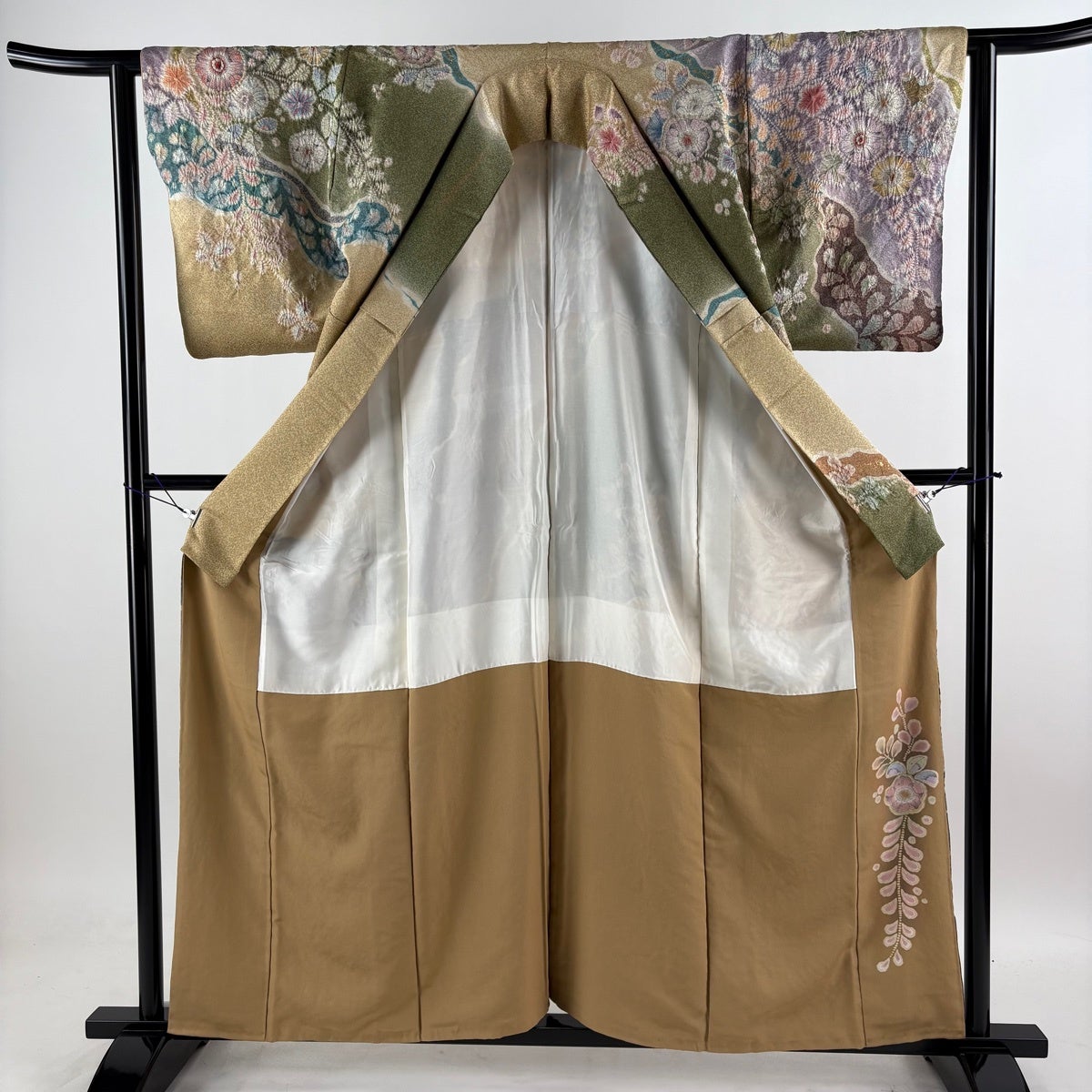 訪問着 身丈170cm 裄丈68.5cm L 袷 辻が花 金彩 ぼかし薄黄土色 訪問着 身丈159cm 裄丈62cm S 袷 翠山工房 落款あり 辻が花 金彩 金