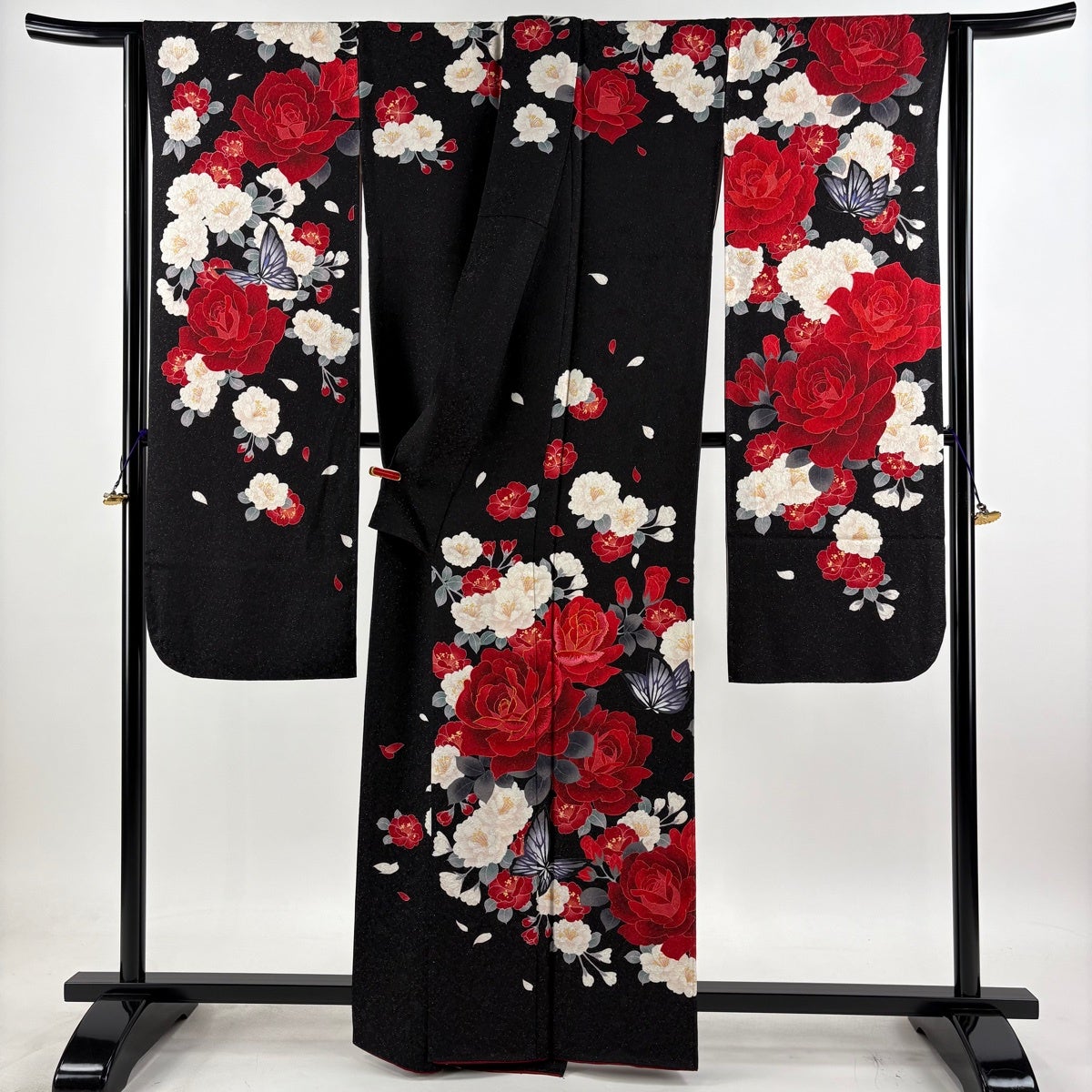 振袖 身丈161cm 裄丈66cm 正絹 秀品 【中古】 振袖 身丈161cm 裄丈66cm M 袷 桜 桔梗 金彩 ぼかし 黒 正絹 名品