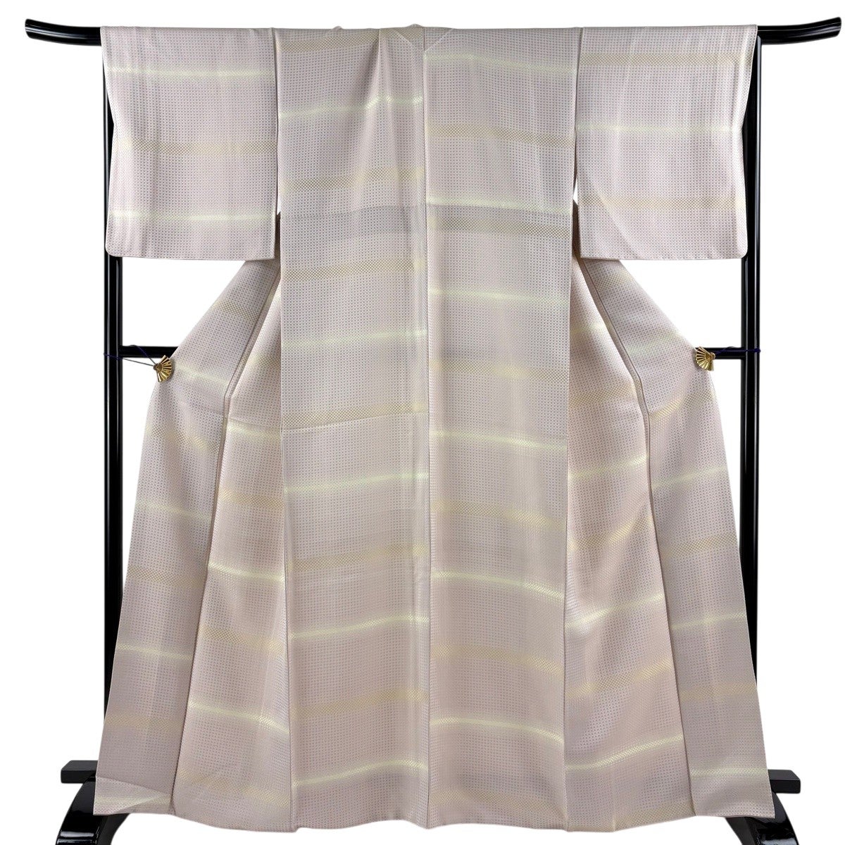 美品】 お召 身丈167cm 裄丈68cm L 袷 段縞 薄小豆 正絹 逸品｜中古