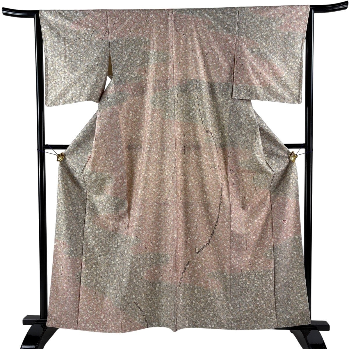 美品】 訪問着 身丈161cm 裄丈65cm M 袷 牛首紬 落款あり 桜 霞 金彩