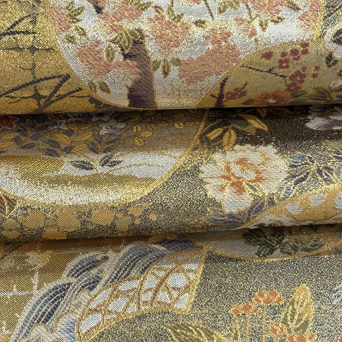 美品】 丸帯 逸品 本金箔全通丸帯 光琳抱一 琳派四季彩 扇面 草花 金糸