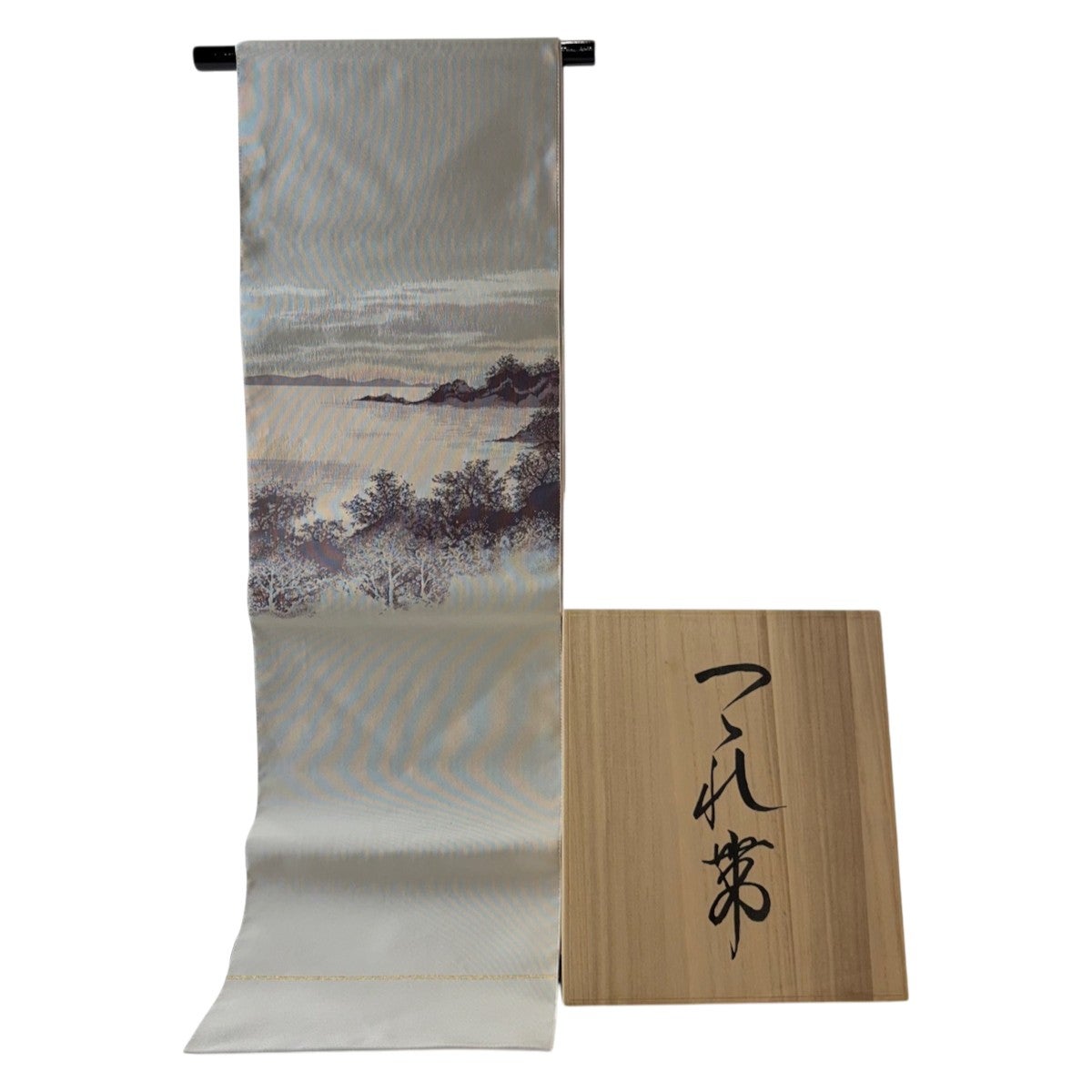 美品】 名古屋帯 逸品 八寸名古屋帯 松葉仕立て 静寂の海 灰色 正絹