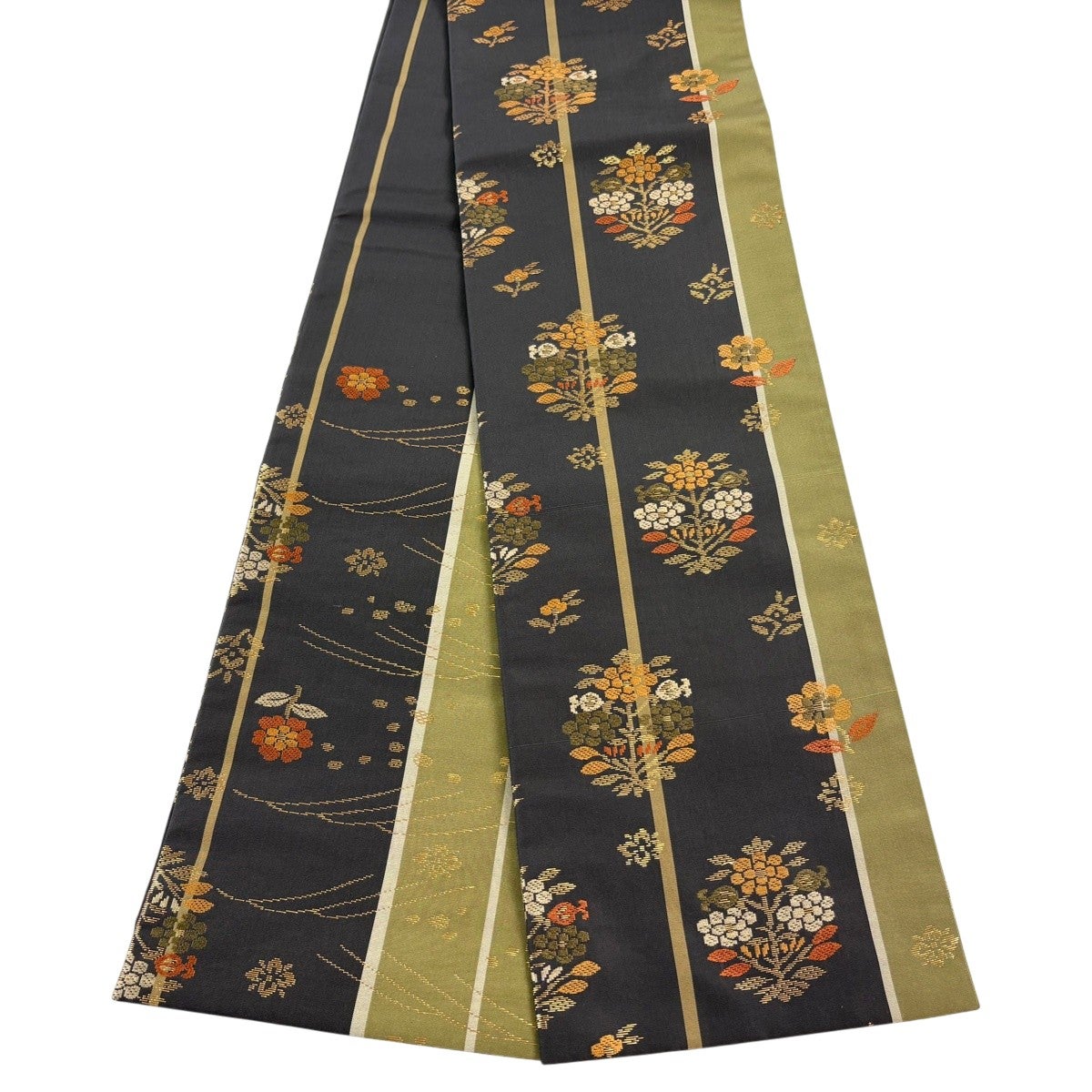 美品】半幅帯 秀品 笹蔓 箔 灰白 正絹 【】 メーカー直営オンライン