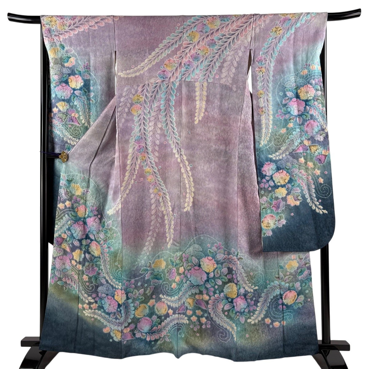 ゆ*ん様 1080 華 小紋 辻ヶ花 正絹 紫 緑 美品】 振袖 身丈162.5cm 裄丈66.5cm M 袷 落款あり 辻が花 銀通し