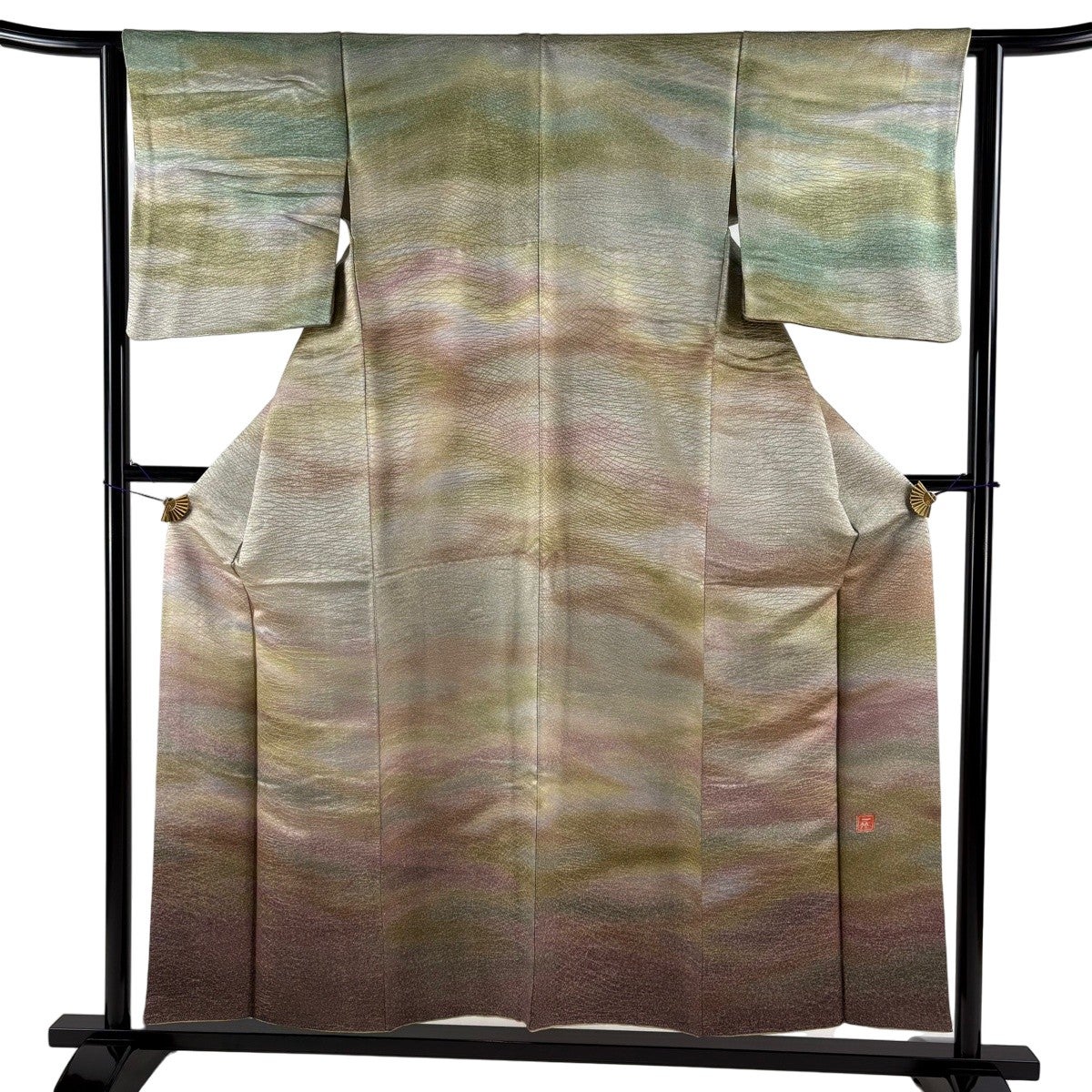 色無地 身丈155cm 裄丈66cm 正絹 名品 【中古】 色無地 身丈154cm 裄丈63.5cm S 袷 地紋 薄オレンジ 正絹 優品 【中古