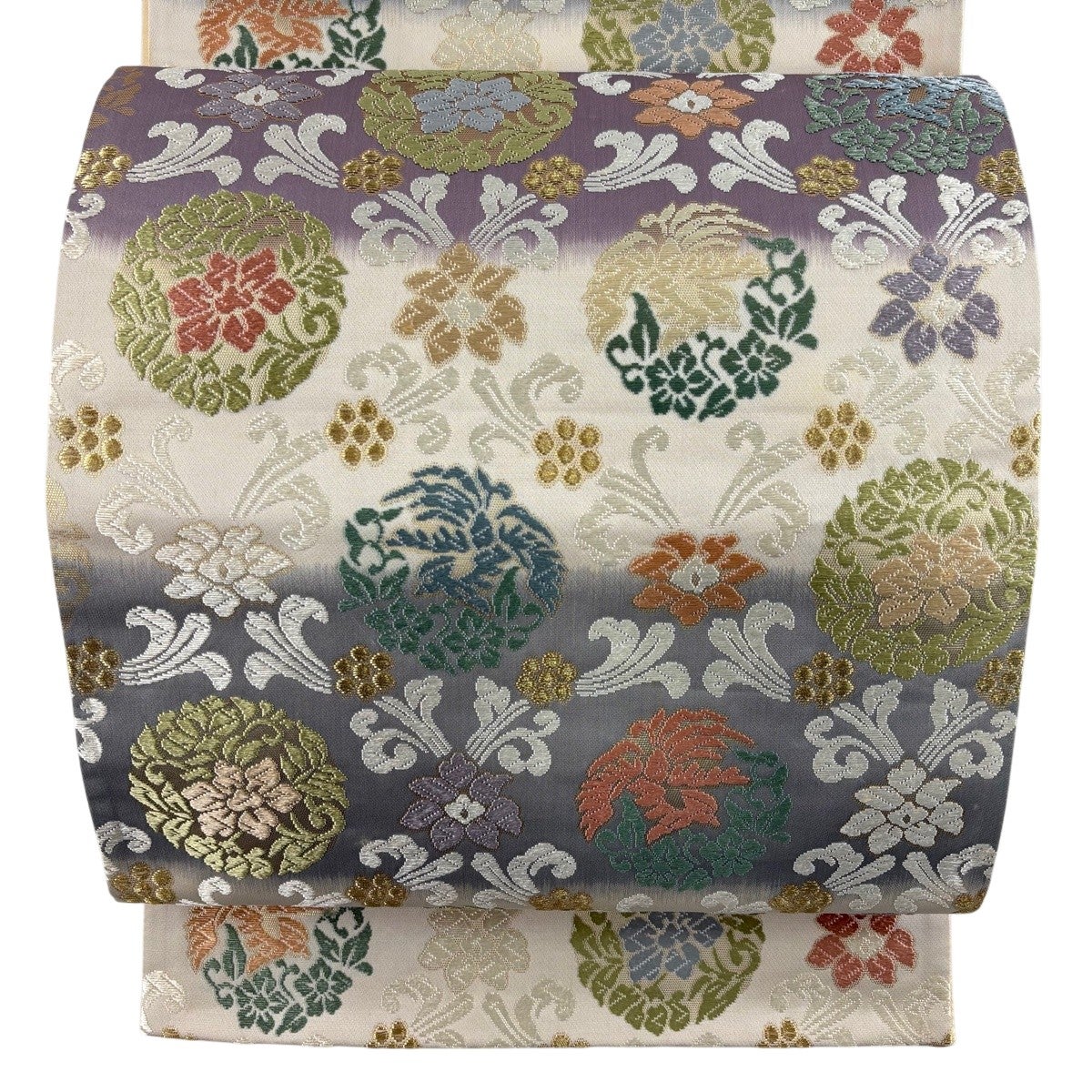 袋帯 名品 花唐草 花鳥 唐織 金糸 ベージュ 六通 正絹｜中古・古着