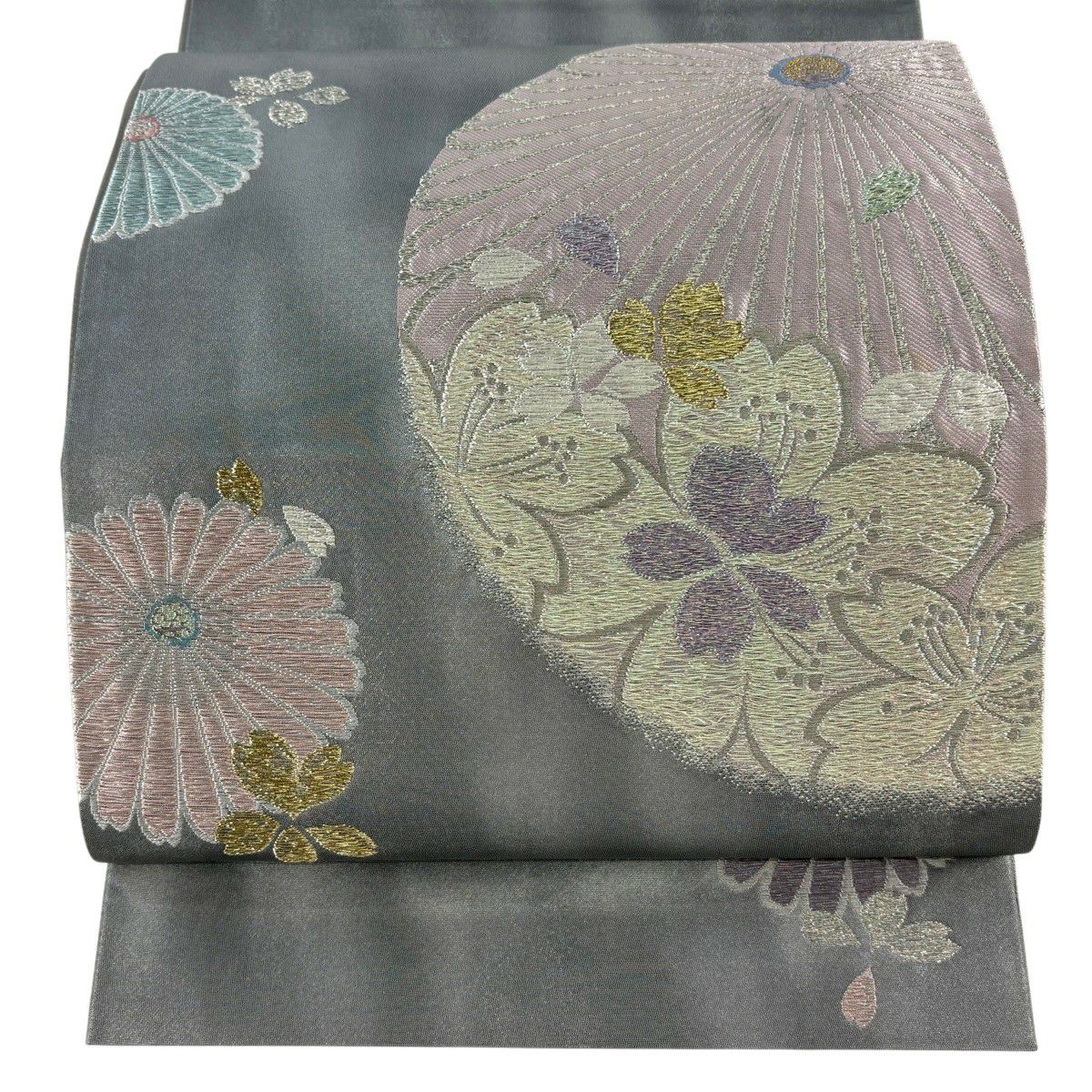 袋帯 名品 桜 花びら 箔 螺鈿 墨色 お太鼓柄 正絹｜中古・古着
