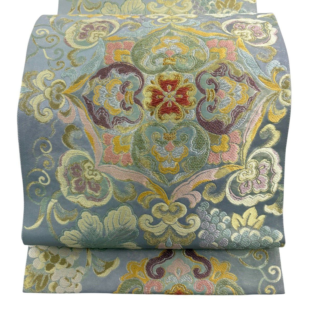 袋帯 華柄模様 花唐草 金糸 藍銀煤竹色 O-5827 袋帯 華柄模様 花唐草 金糸 藍銀煤竹色 O-5827 【公式通販】