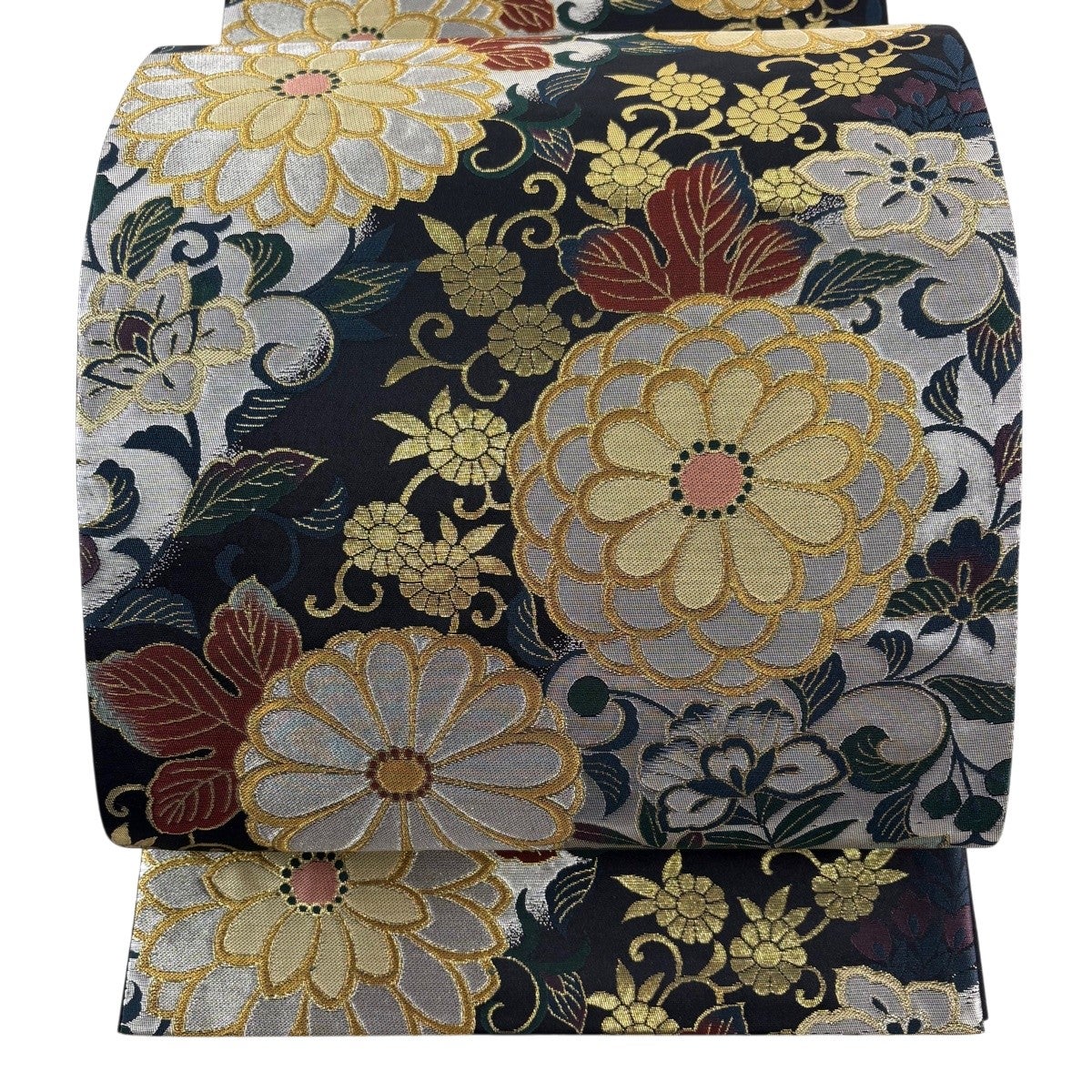 50%OFF 袋帯 秀品 菊 花唐草 金銀糸 箔 黒 六通 正絹 K50｜中古・古着