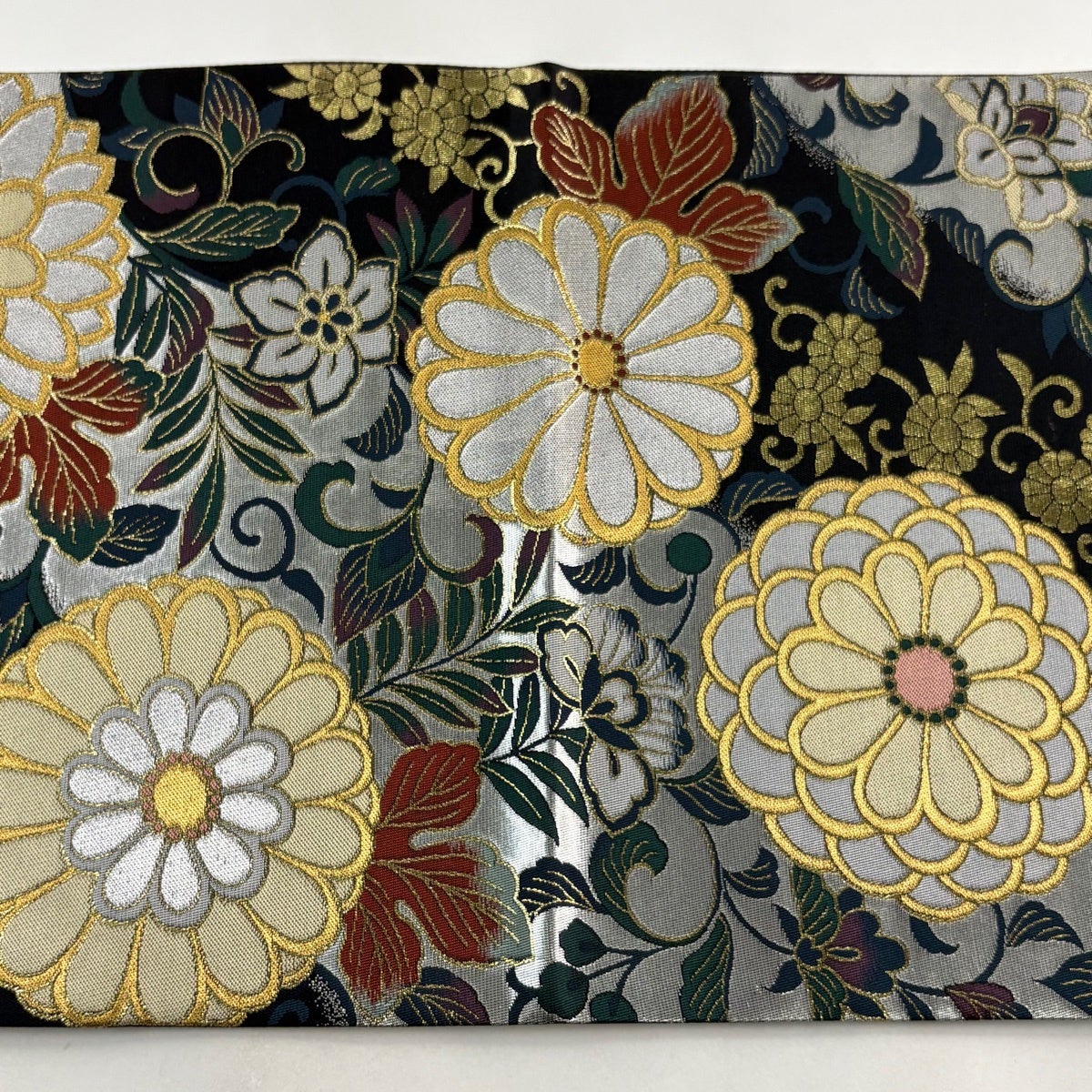 袋帯 秀品 菊 花唐草 金銀糸 箔 黒 六通 正絹｜中古・古着・リサイクル