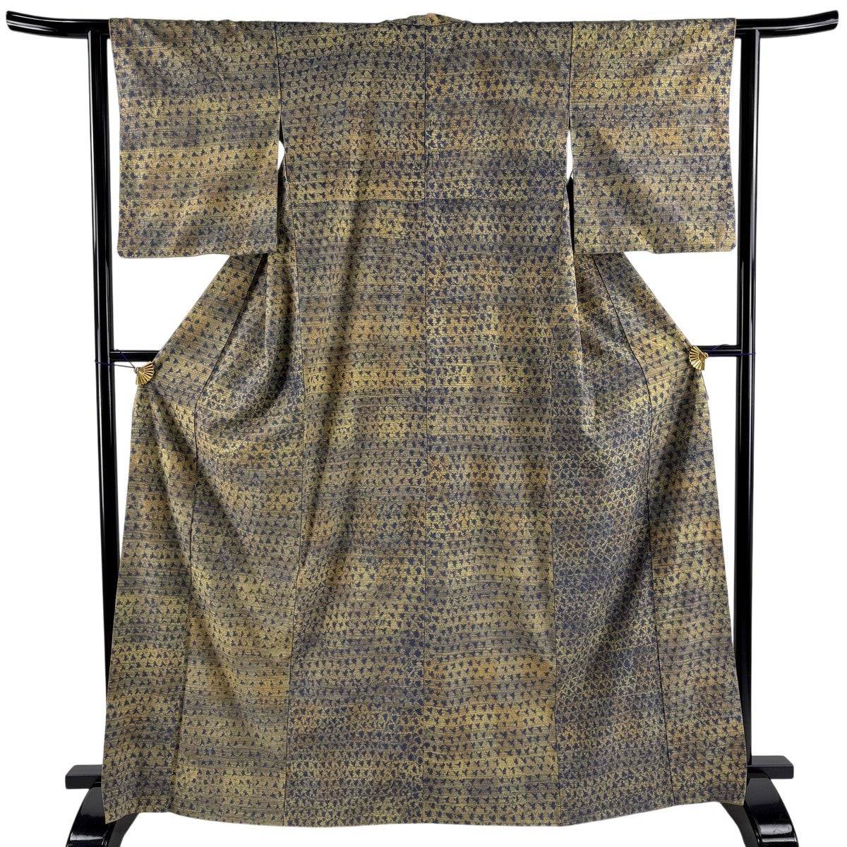 70%OFF 小紋 身丈157cm 裄丈62cm S 袷 草花 幾何学模様 黄土色 正絹 秀