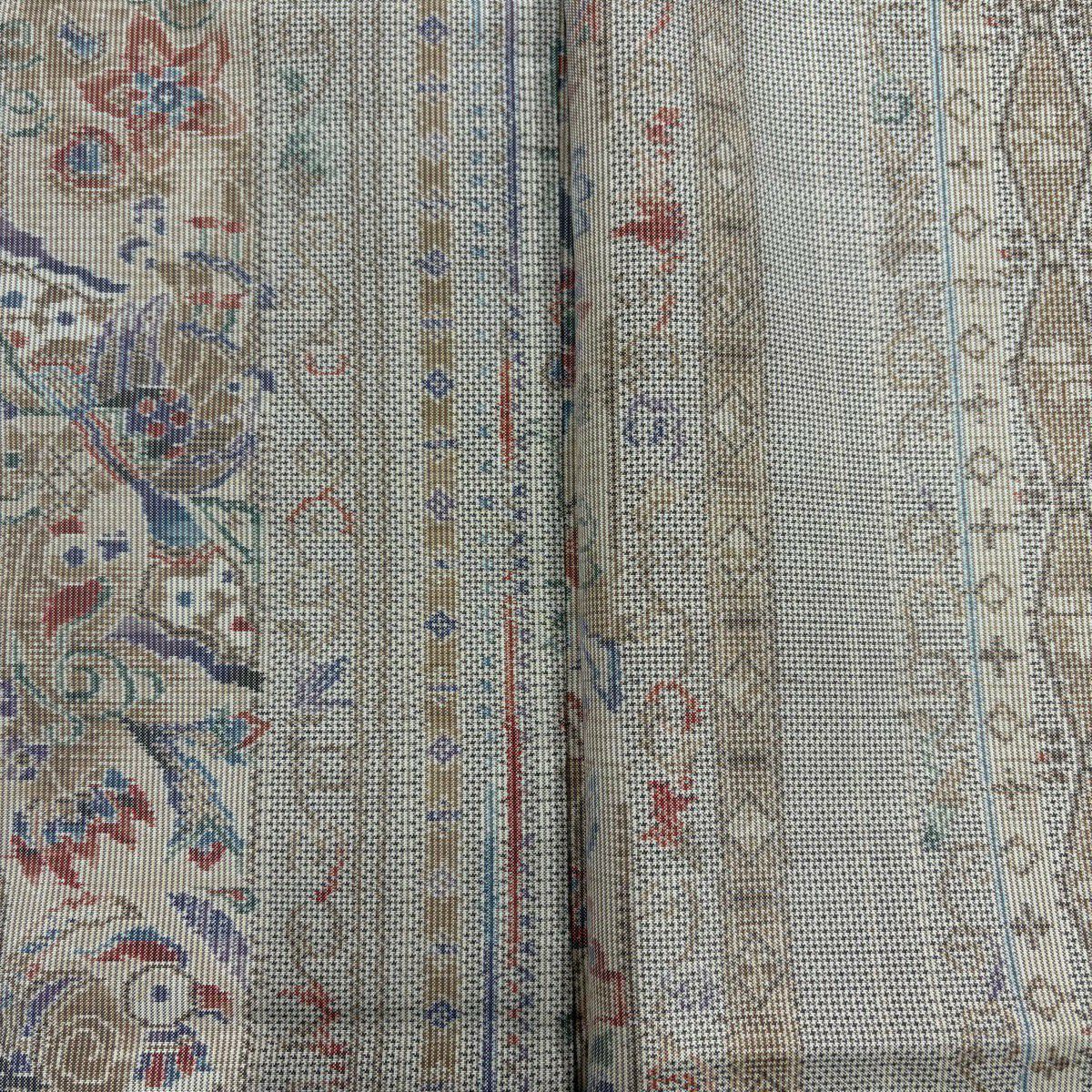 紬 身丈155cm 裄丈62cm S 袷 鳥 幾何学模様 灰茶 正絹 秀品｜中古