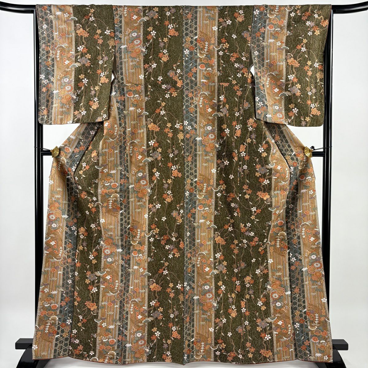 美品】 小紋 身丈162.5cm 裄丈65.5cm M 袷 格子柄 えんじ色 正絹 秀品