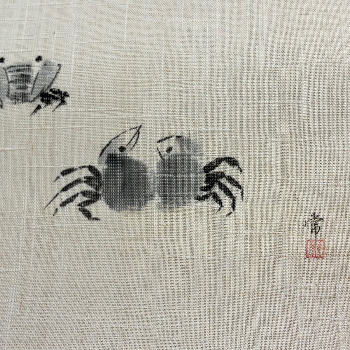 美品】 名古屋帯 名品 八寸名古屋帯 松葉仕立て 夏帯 紬地 蟹 ベージュ