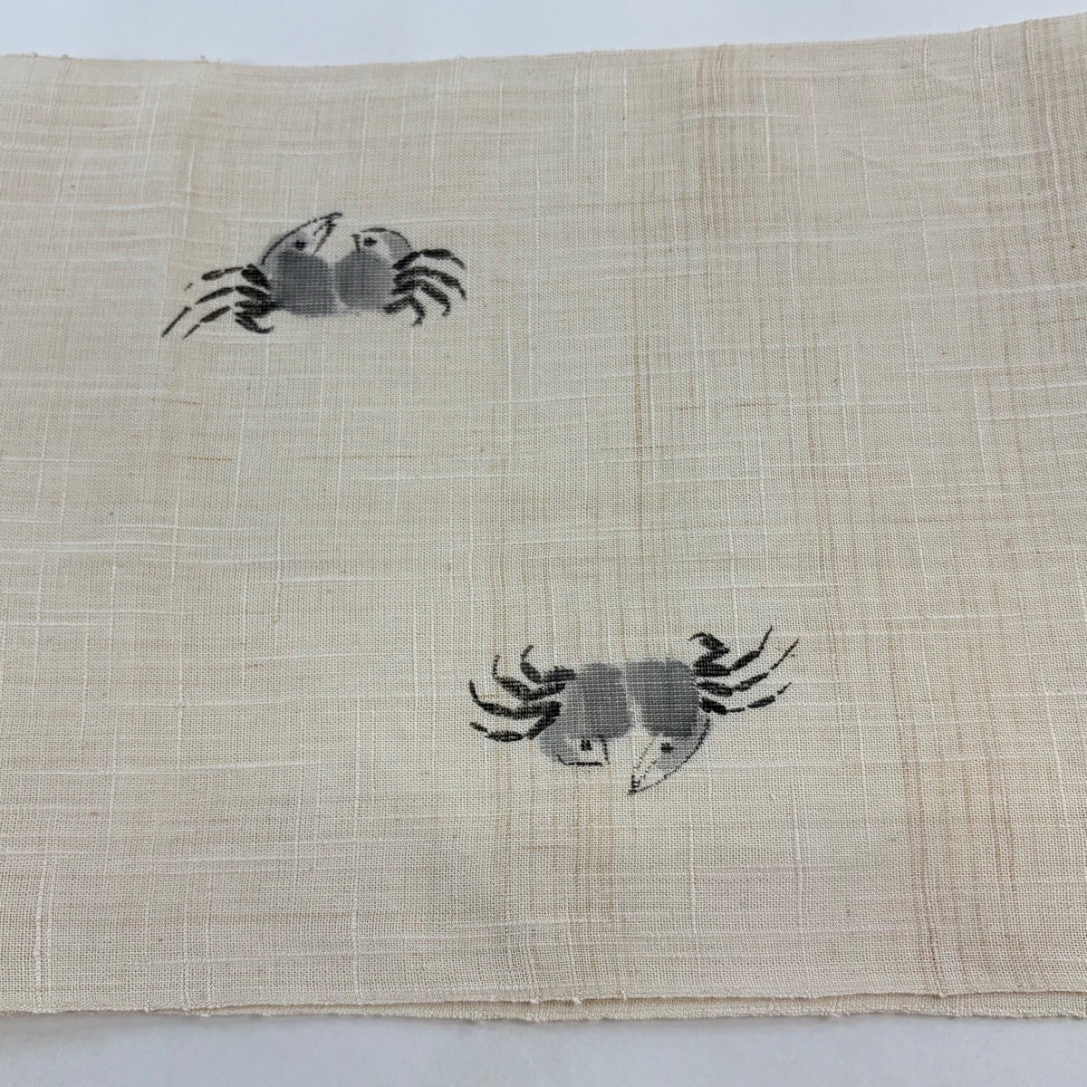 美品】 名古屋帯 名品 八寸名古屋帯 松葉仕立て 夏帯 紬地 蟹 ベージュ