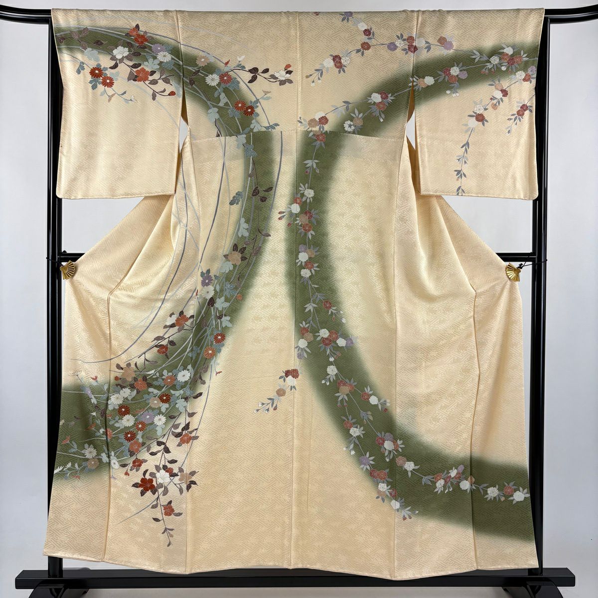 訪問着 身丈158cm 裄丈66.5cm M 袷 枝梅 流水 金彩 染め分け ピンク