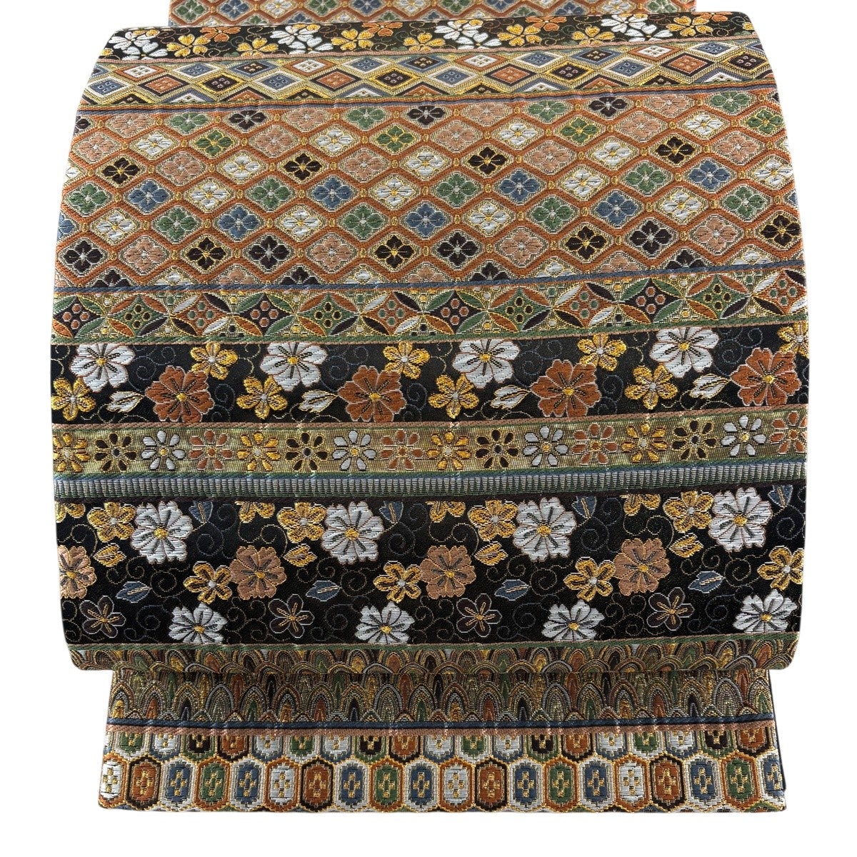 美品】 名古屋帯 秀品 結び文 有職文様 金彩 縮緬 黒 正絹｜中古・古着 