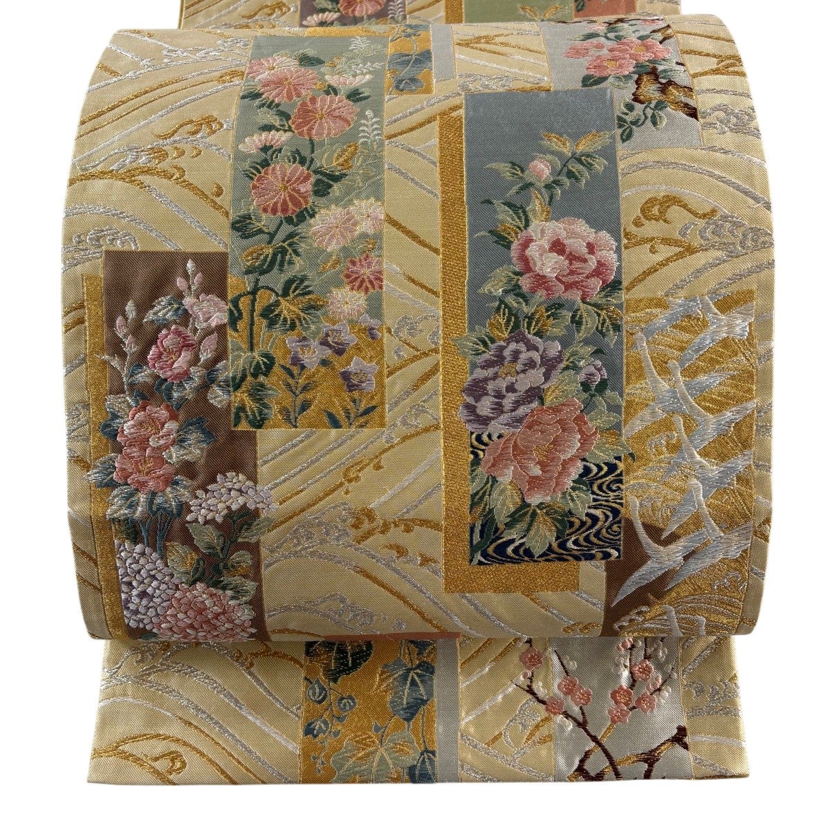 袋帯 秀品 桜 流水 金銀糸 箔 ベージュ 六通 正絹｜中古・古着