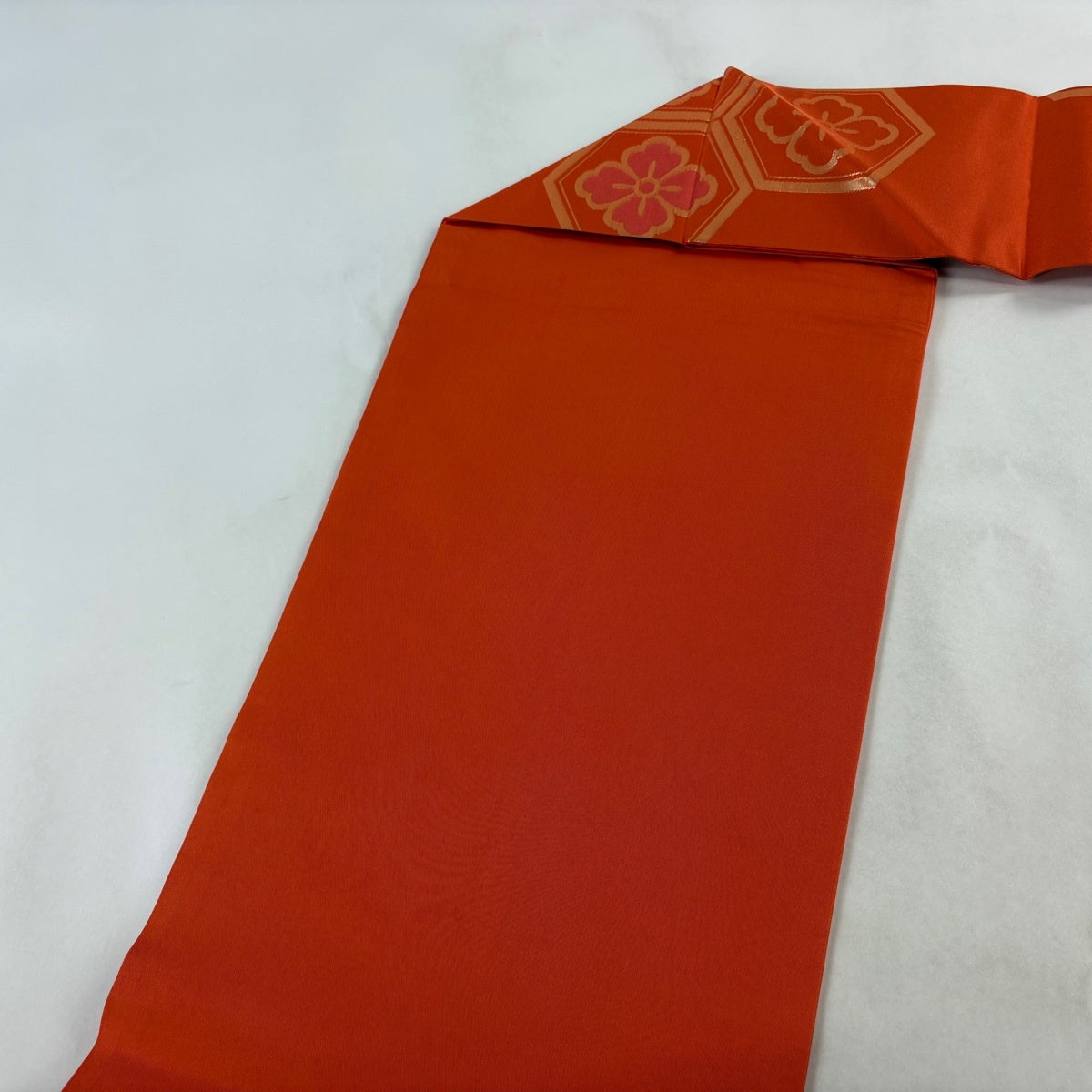 美品】 名古屋帯 優品 花菱 亀甲 箔 オレンジ 正絹｜中古・古着