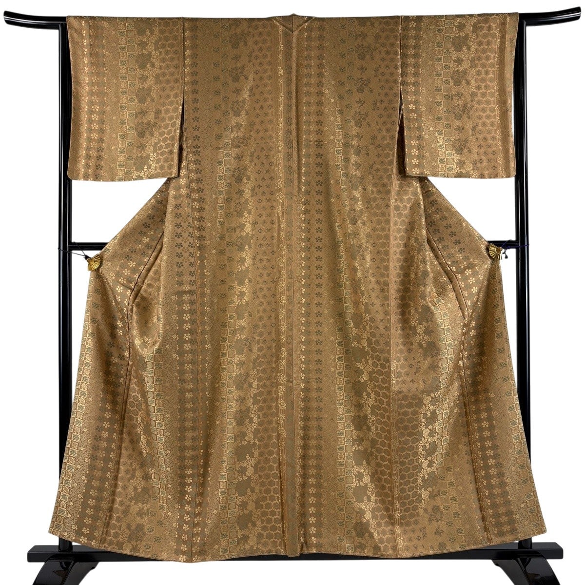 美品】 お召 身丈163cm 裄丈68cm L 単衣 華文 鏡裏文 墨色 正絹 逸品