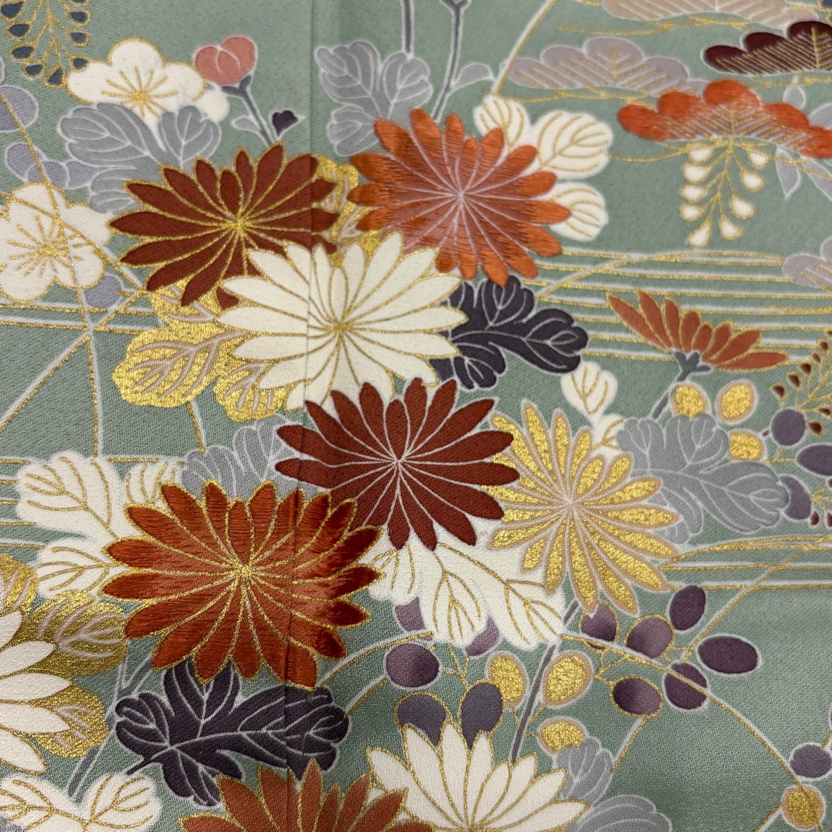 訪問着 身丈158.5cm 裄丈63cm S 袷 千總 落款あり 菊 笠松 刺繍 金彩