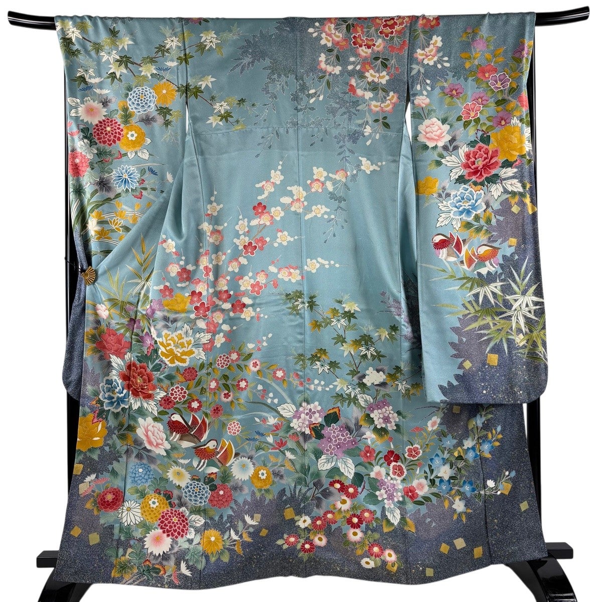 振袖 身丈162.5cm 裄丈64.5cm M 袷 谷崎潤一郎の世界 落款あり 草花