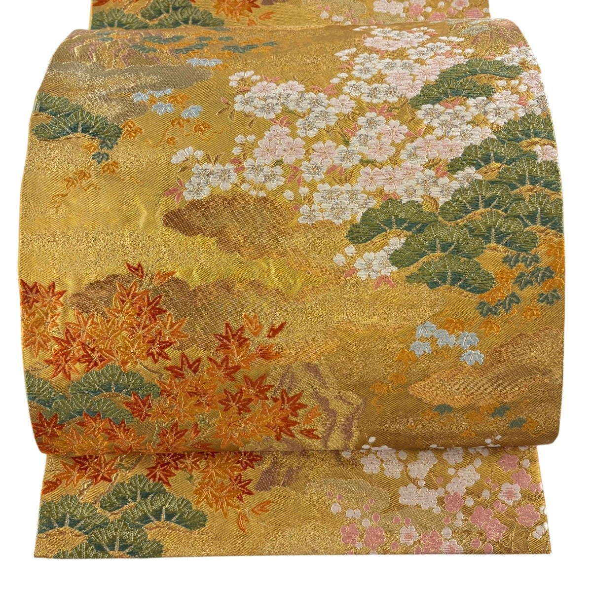 美品】 袋帯 逸品 龍村晋 落款あり 振袖向き 華文 花唐草 金銀糸 箔