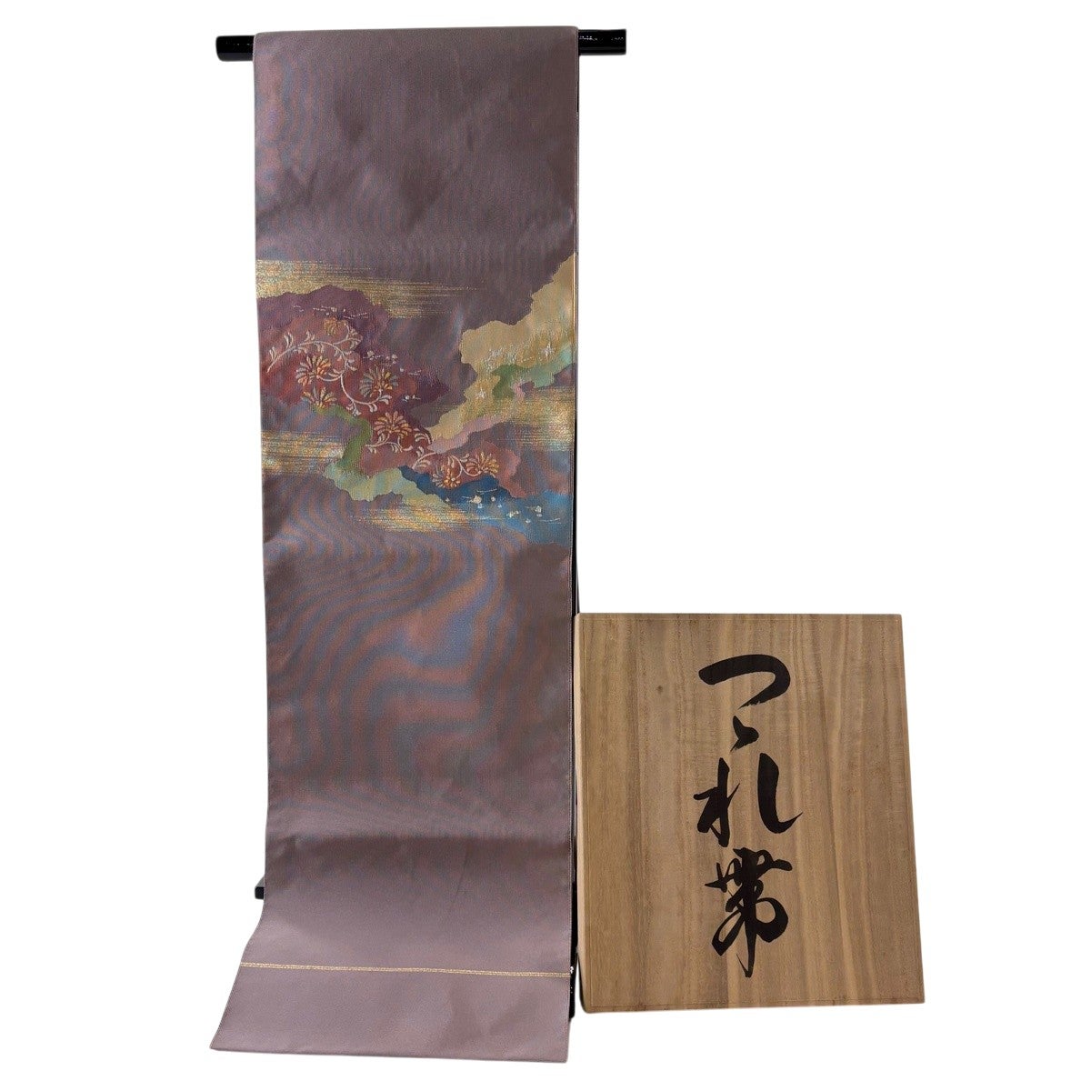 名古屋帯 逸品 共箱付き 八寸名古屋帯 松葉仕立て 道長取り 花唐草 金