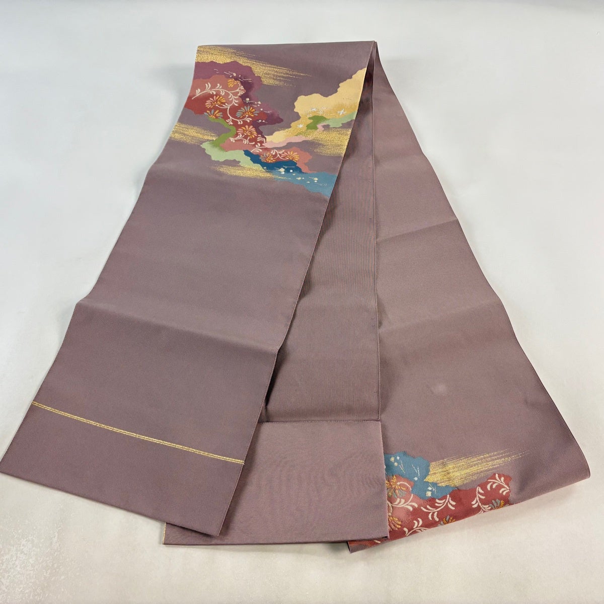 名古屋帯 逸品 共箱付き 八寸名古屋帯 松葉仕立て 道長取り 花唐草 金