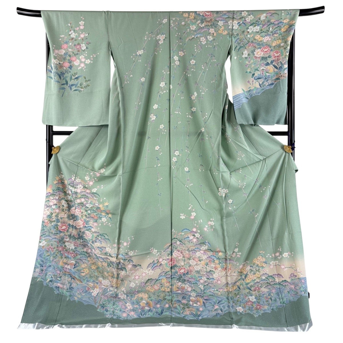 ★専用★未使用品 訪問着 金彩友禅 薄い青 枝花身丈170cm 裄丈68.5cm 美品】 訪問着 身丈182cm 裄丈70cm 未仕立て 仮絵羽 草花 鴛鴦 金彩