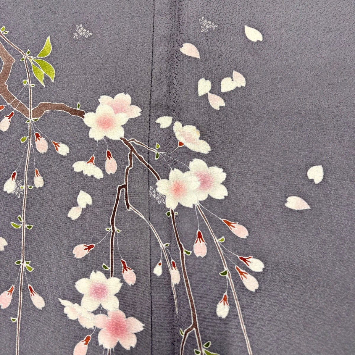訪問着 身丈160.5cm 裄丈64cm M 袷 枝垂れ桜 流水 灰色 正絹 名品