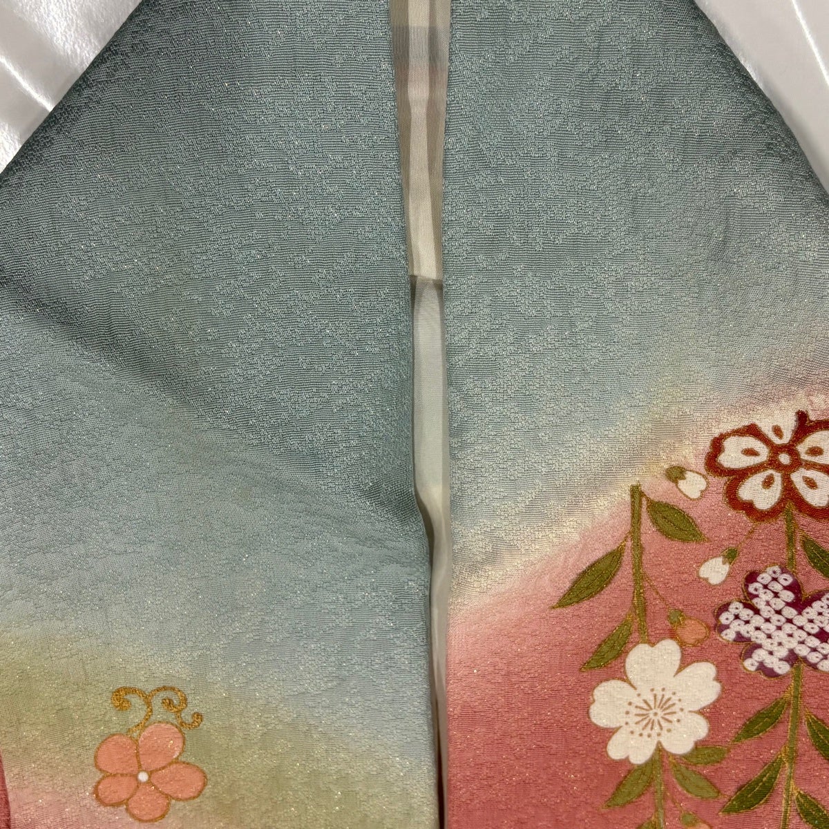 訪問着 身丈161.5cm 裄丈64.5cm M 袷 落款あり 扇 草花 金彩 金通し