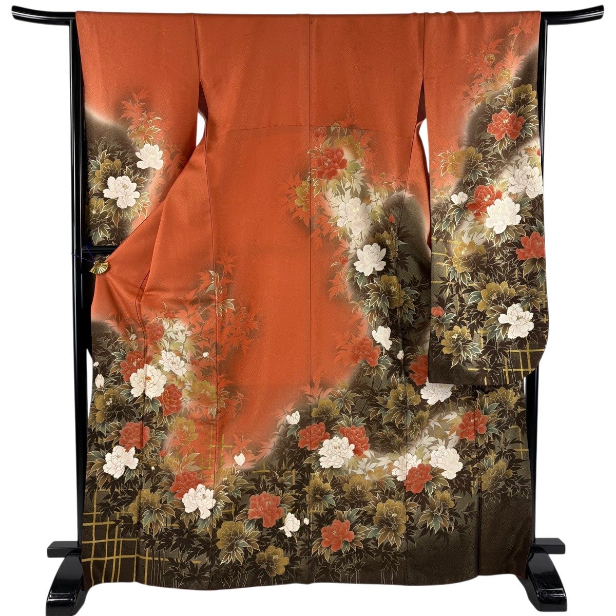 振袖 身丈167.5cm 裄丈65cm M 袷 袋帯フルセット 牡丹 桜 金彩 箔 薄黄