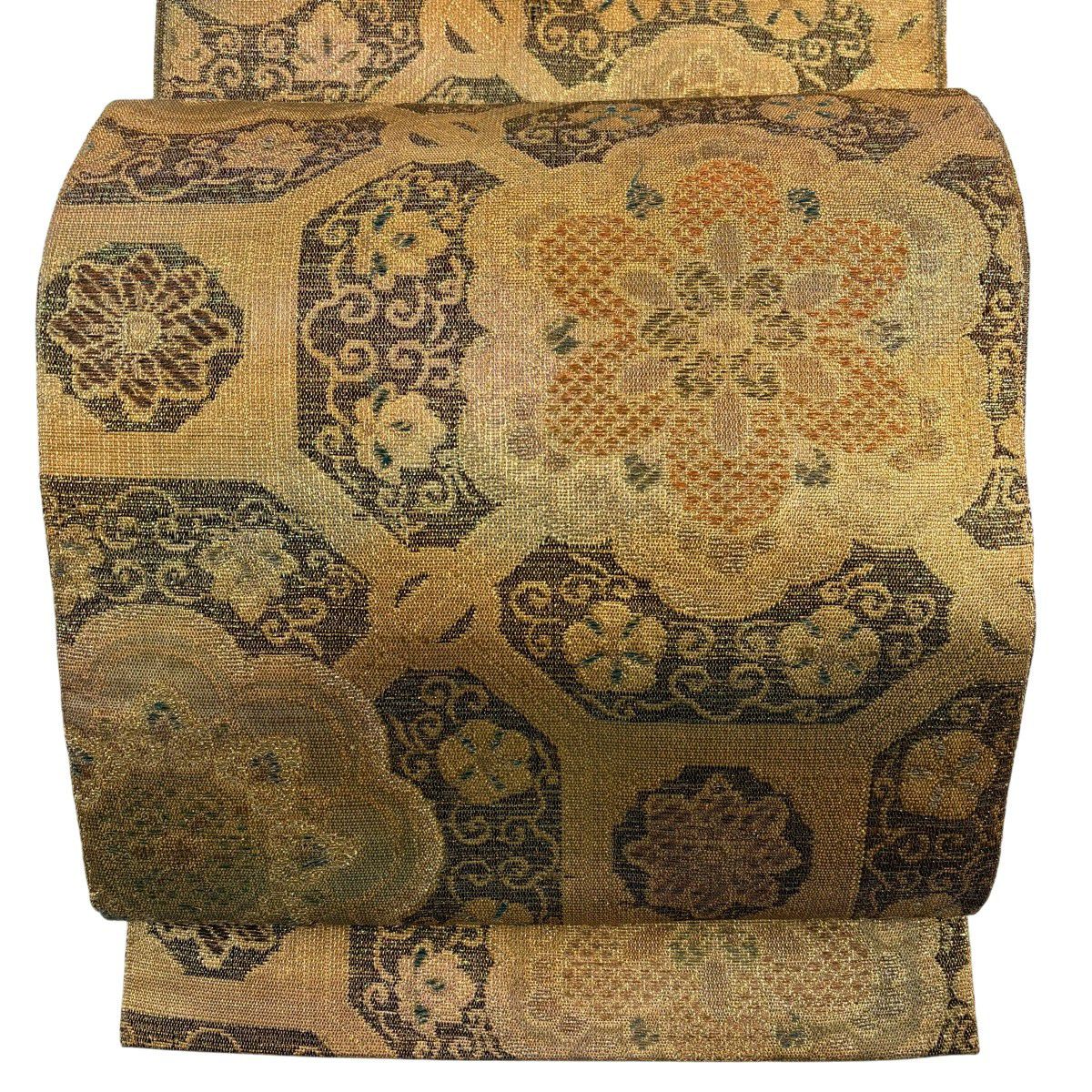 美品】 袋帯 秀品 蜀江文 花鳥 金糸 箔 金色 六通 正絹｜中古・古着