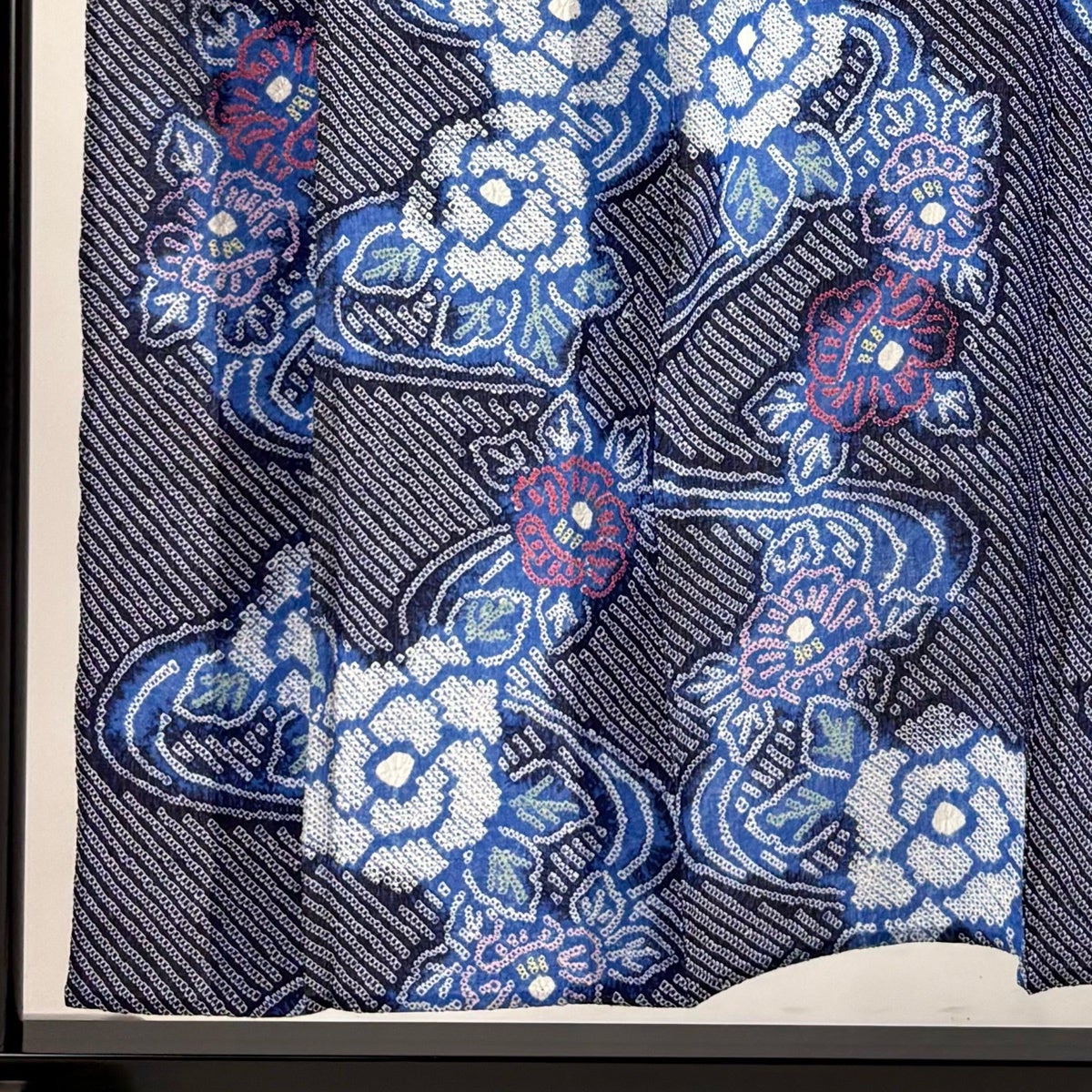 美品】 浴衣 身丈155cm 裄丈61cm S 絞り浴衣 牡丹 椿 紺色 綿 名品