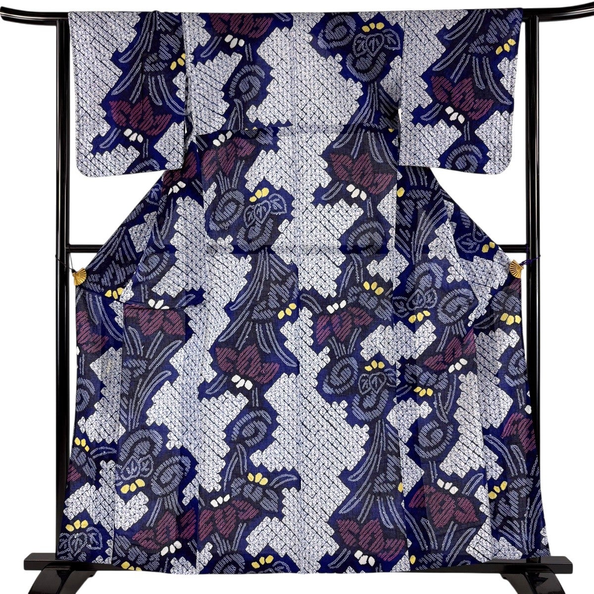 浴衣 身丈158.5cm 裄丈64cm M 絞り浴衣 菖蒲 青緑 綿 名品｜中古・古着
