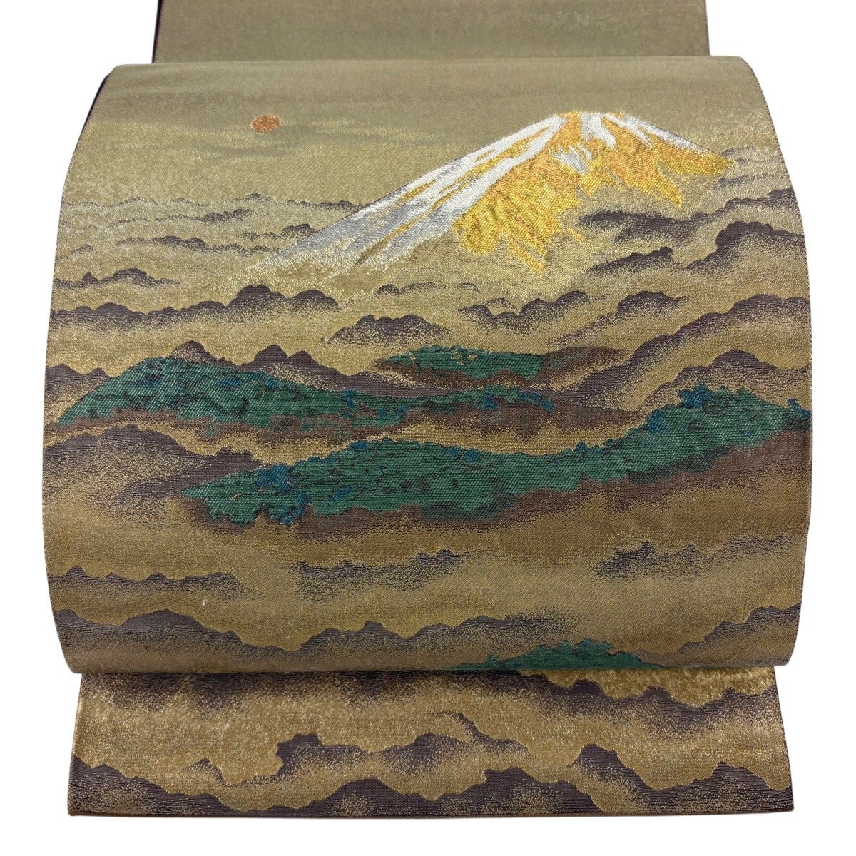 美品】 袋帯 名品 横山大観 落款あり じゅらく 朝陽霊峰 箔 金糸 金茶