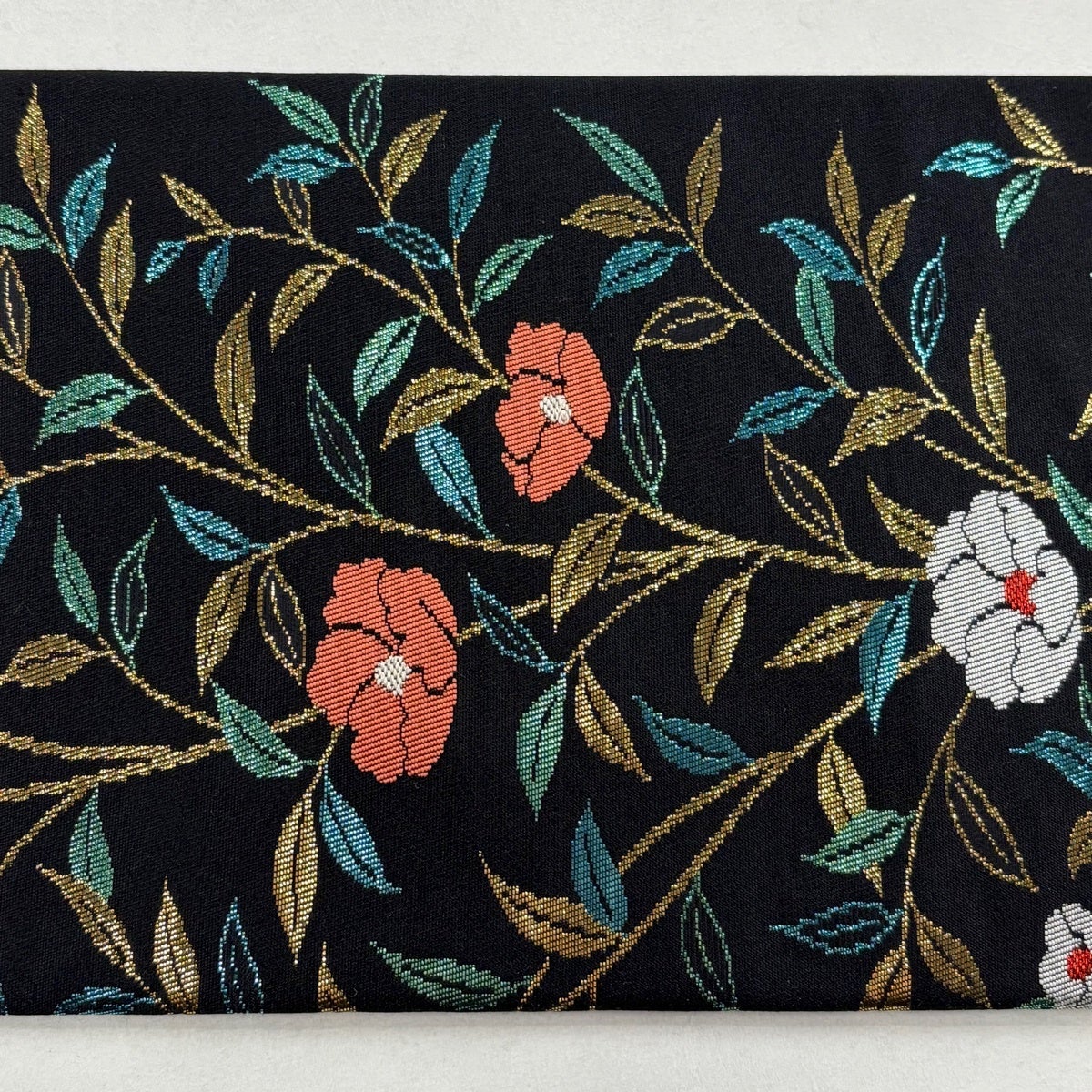 美品】 名古屋帯 秀品 草花 箔 黒 正絹｜中古・古着・リサイクル着物