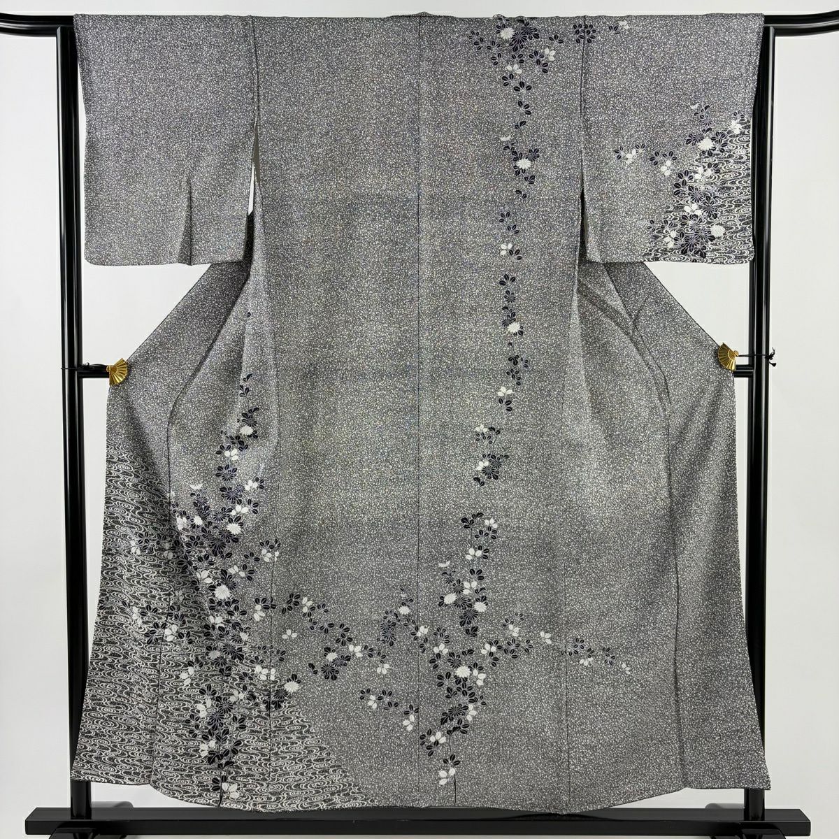 美品】 訪問着 身丈155cm 裄丈65cm M 袷 田家鬼彩 落款あり 草花 雲文