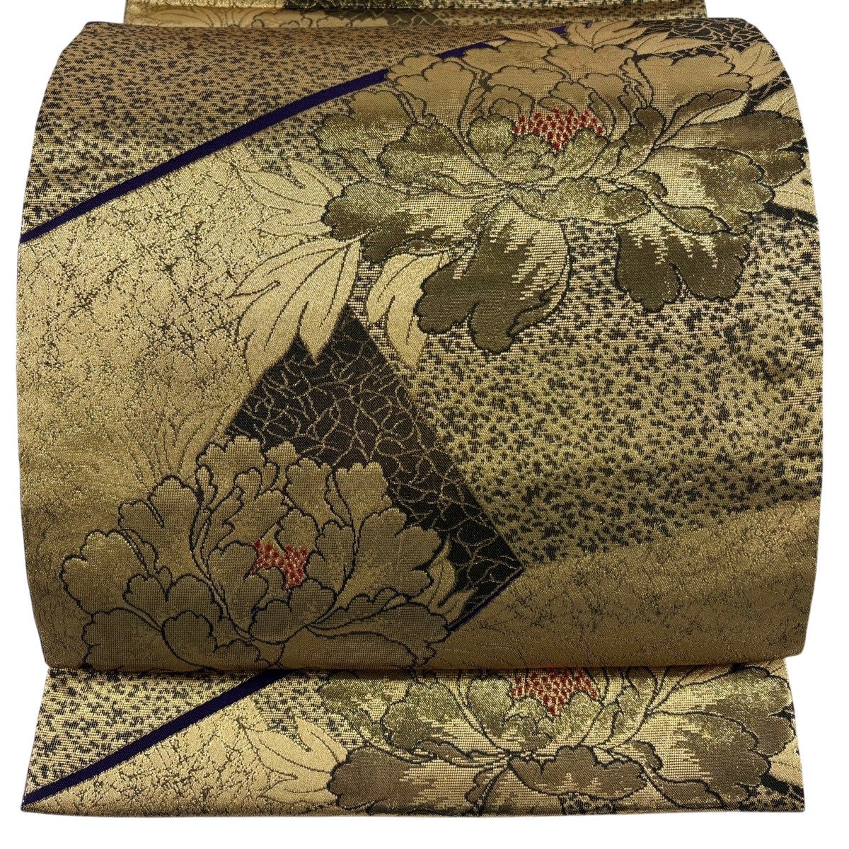 袋帯 秀品 牡丹 金糸 箔 金色 全通 正絹｜中古・古着・リサイクル着物