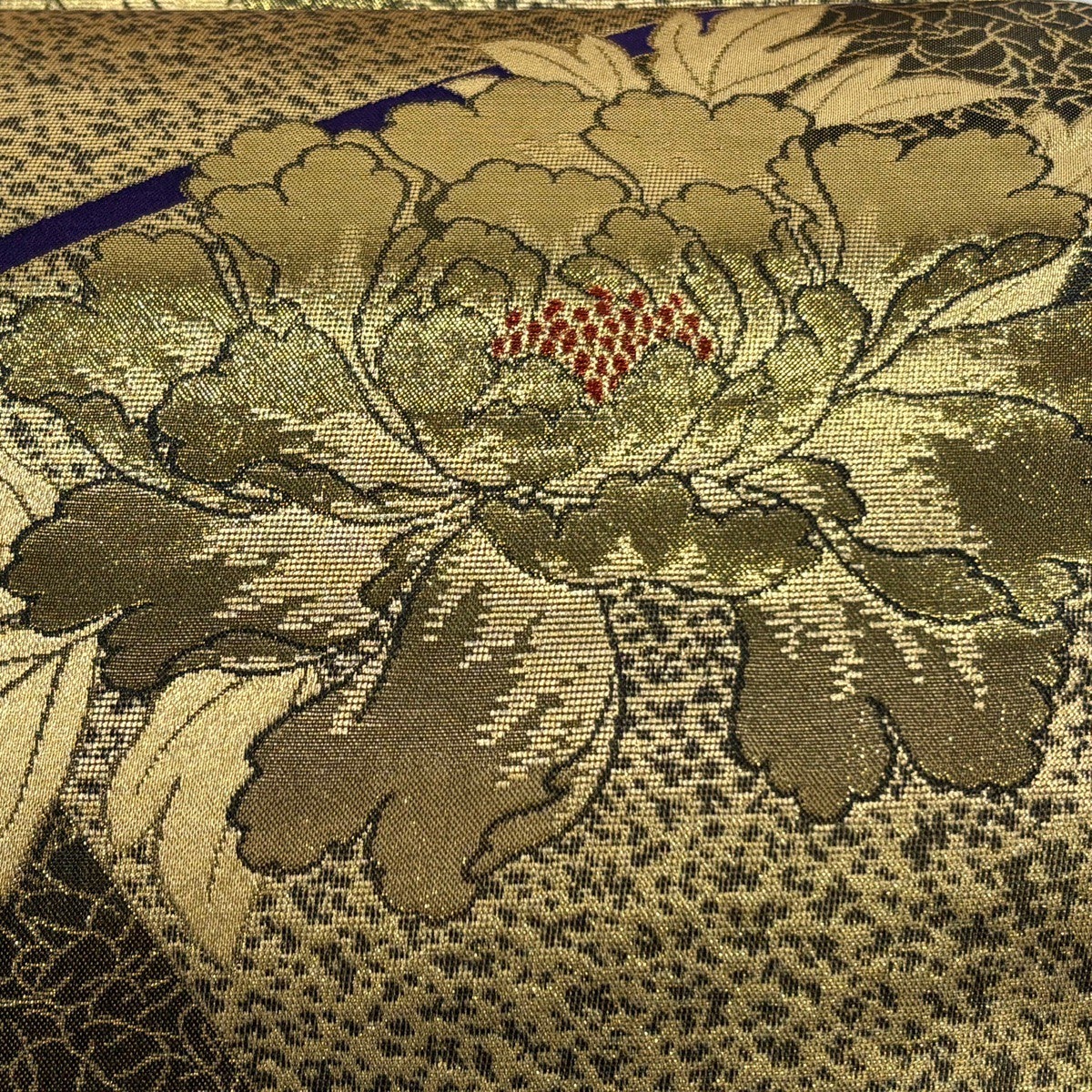 袋帯 秀品 牡丹 金糸 箔 金色 全通 正絹｜中古・古着・リサイクル着物