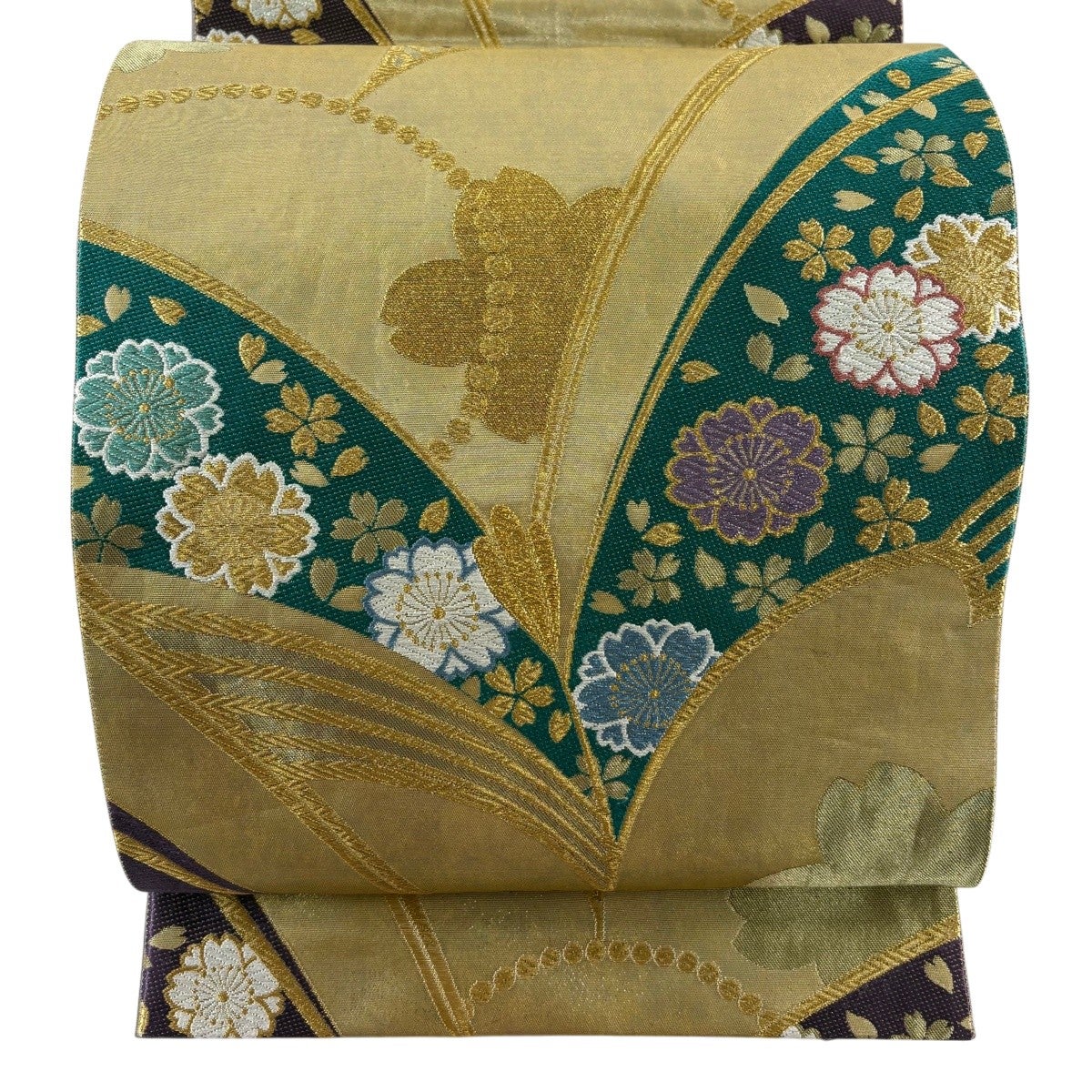 袋帯 秀品 桜花 花びら 金糸 箔 金色 六通 正絹｜中古・古着